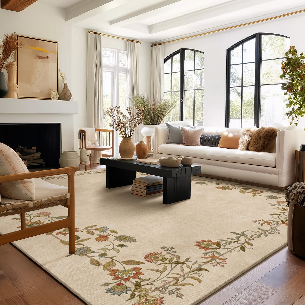5x7 Area Rug for Living Room: Washable Bedroom Rug Non Slip Low Pile Carpet