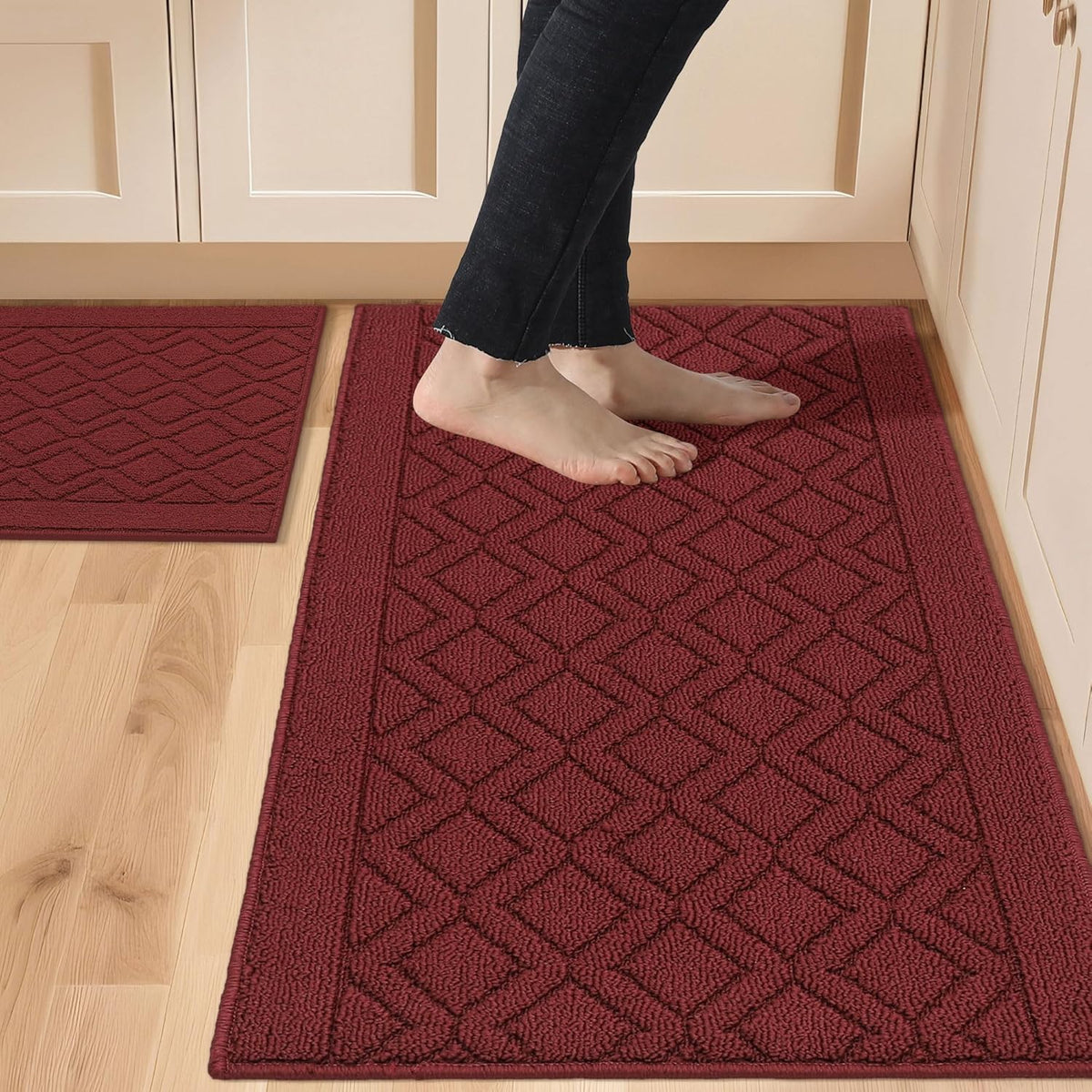 COSY HOMEER 48x20Inch/30X20Inch Kitchen Rug Mats,Grey