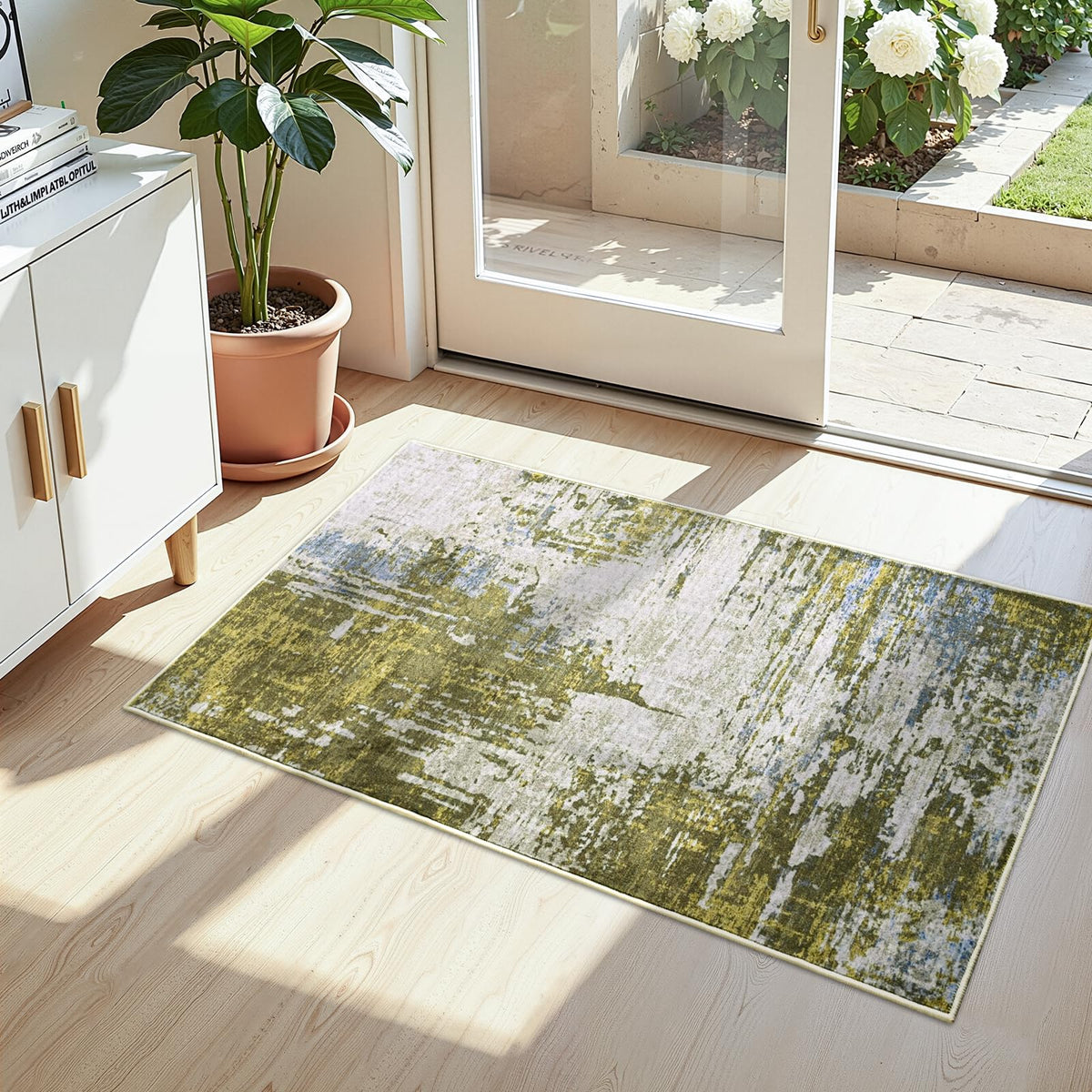 Living Room Rug 5x7 Gray Area Rug Machine Washable Boho Rug Non Slip Abstract Vintage Indoor Large Rugs for Bedroom, Classroom, College Dorm, Farmhouse, Dining Room, Kids Playroom