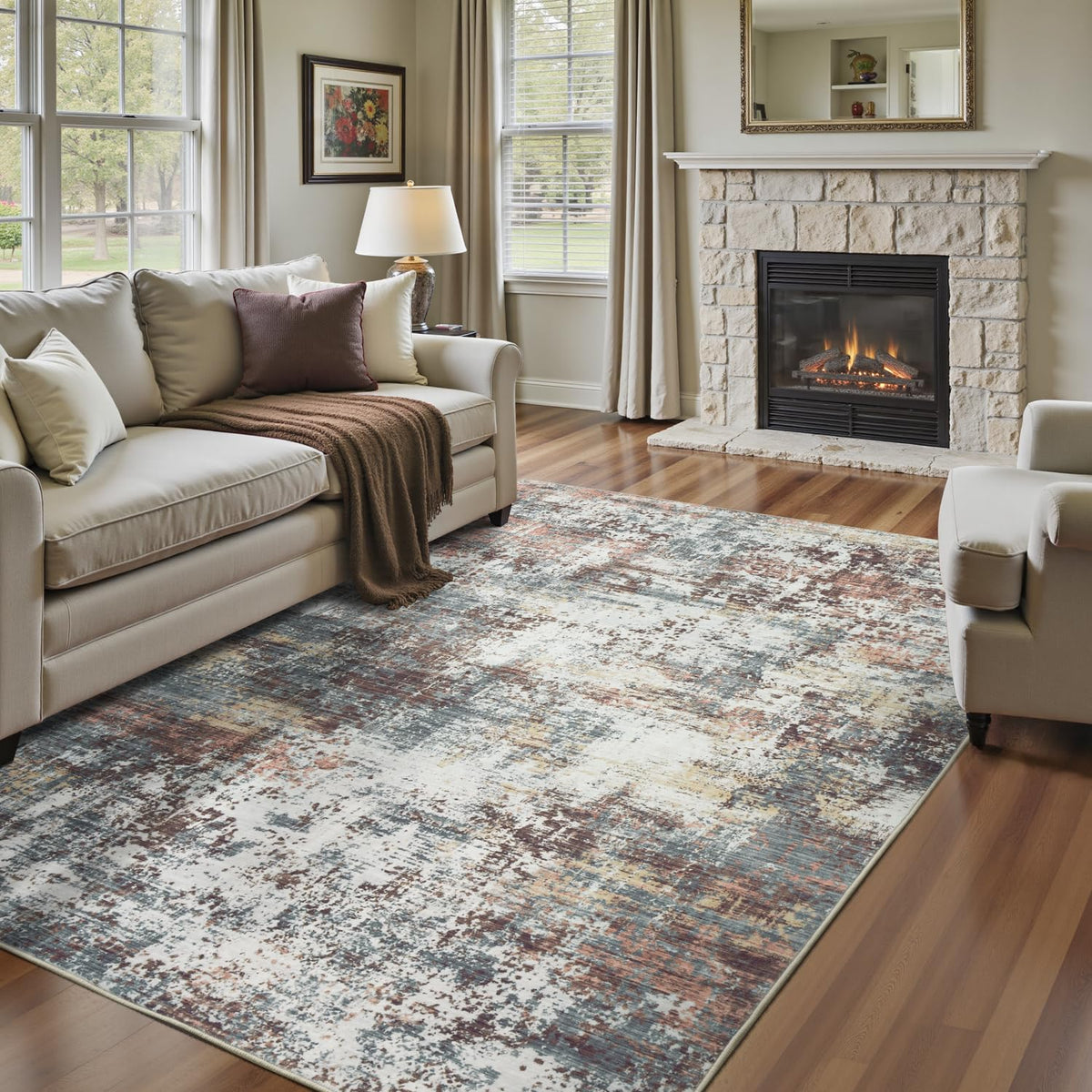 9x12 Area Rugs for Living Room, Large Washable Rug, Brown/Grey
