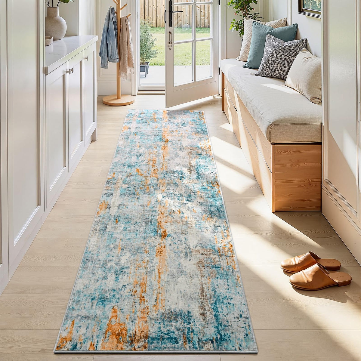 Living Room Rug 5x7 Gray Area Rug Machine Washable Boho Rug Non Slip Abstract Vintage Indoor Large Rugs for Bedroom, Classroom, College Dorm, Farmhouse, Dining Room, Kids Playroom