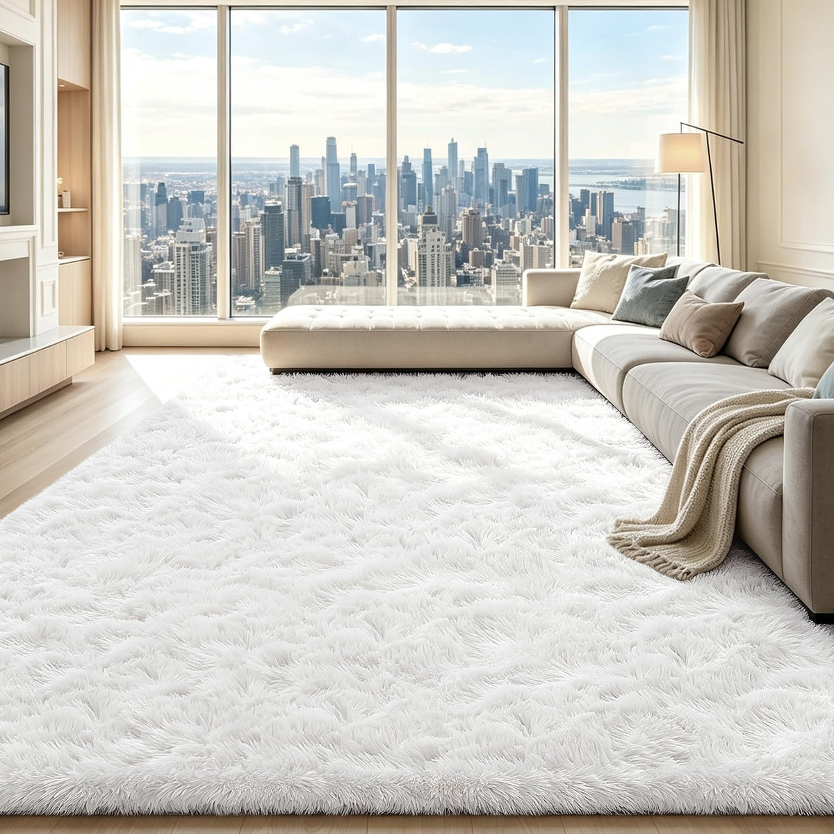 4x6 Beige Rug for Bedroom, Fluffy Shag Area Rug Small Rug Bedroom Carpet