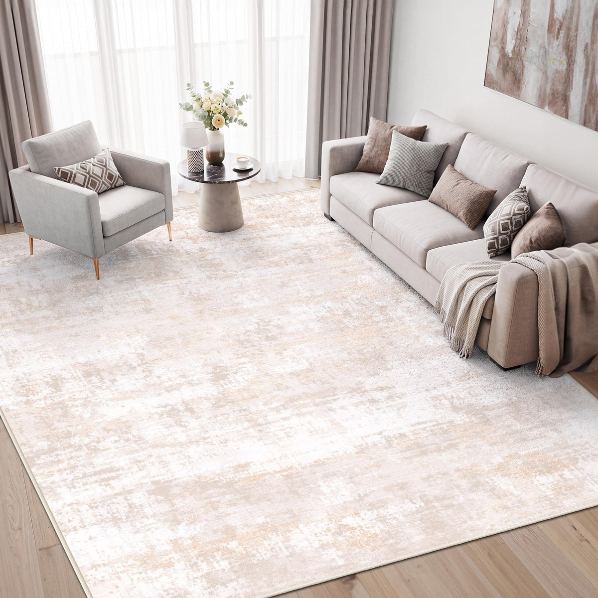 LIVELYGLOW 5x7 Washable Abstract Area Rug, Small Indoor Bedroom Dorm Rug