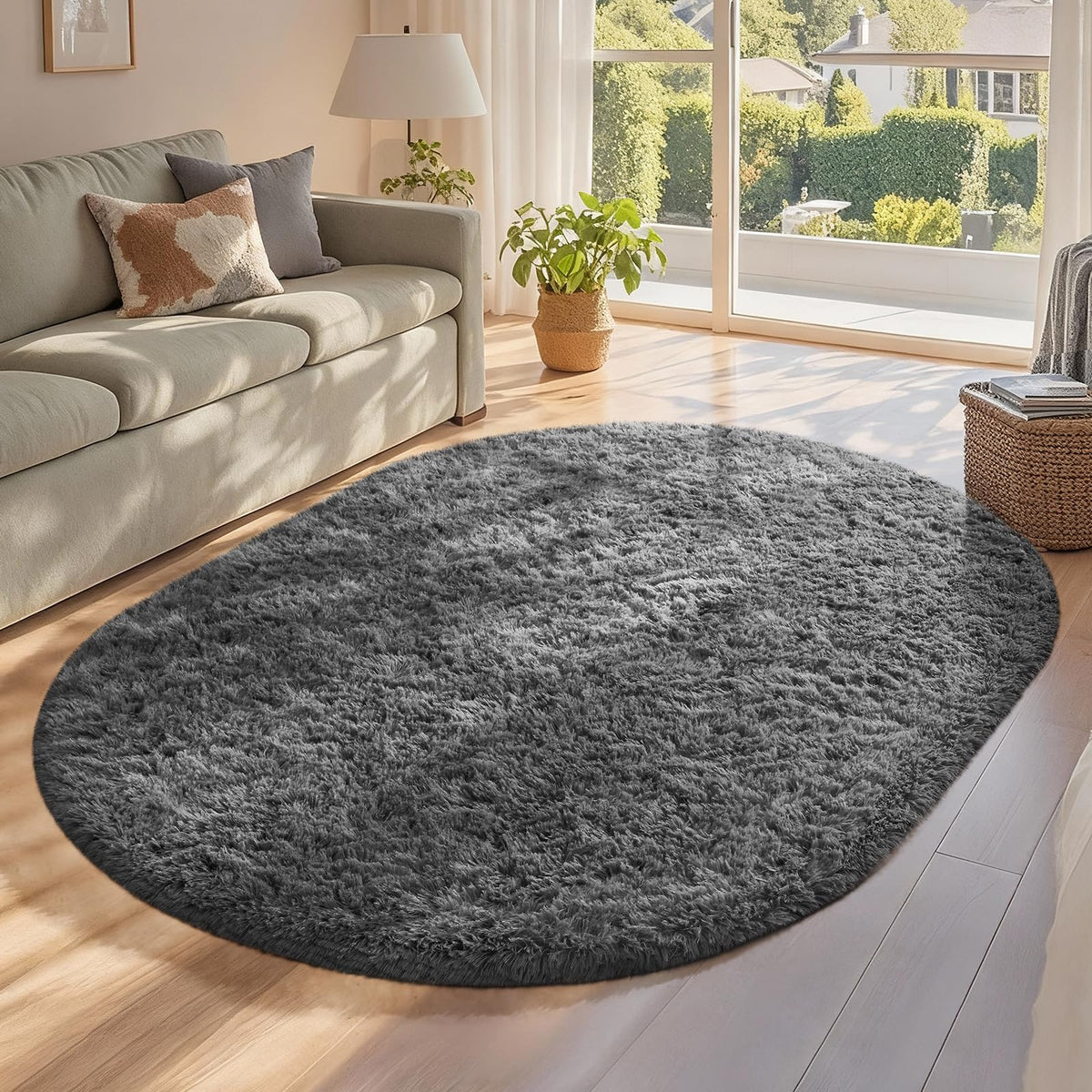 Ophanie Round Rugs 5Ft Ivory Circle Area Rug,Baby Nursery Living Room Bedroom Decor Circular Carpet 5 Foot,Fluffy Fuzzy Shag Plush Cream for Kids Boys Girls Teen with Over 99 pcs Pile fibers