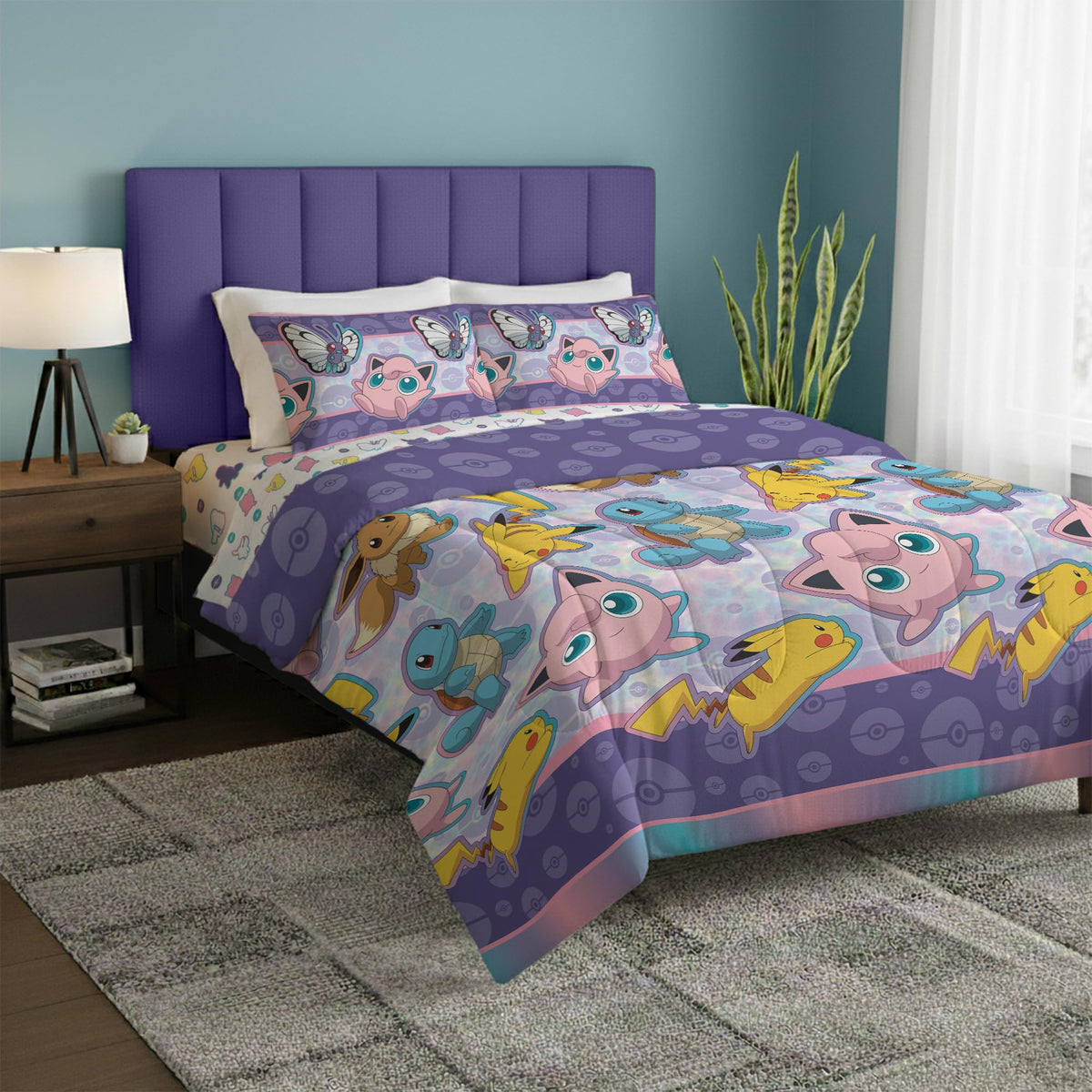 Northwest Pokemon First Starters Full Size Bed in a Bag Set, Pikachu Charmander Squirtle Bulbasaur, Kids Boys Girls Bedding Comforter Sheets