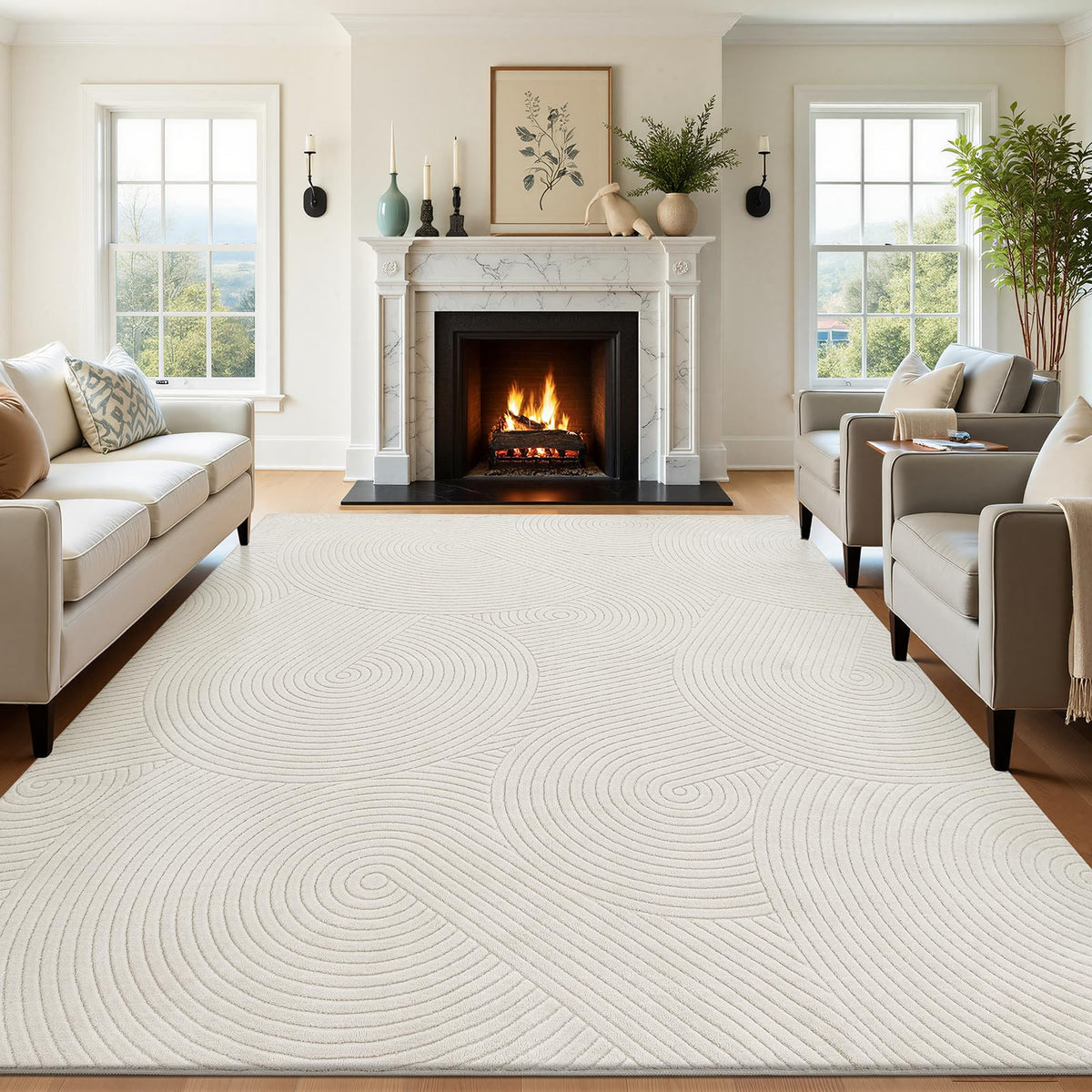 U'Artlines 5x7ft Washable Area Rug for Living Room, Beige