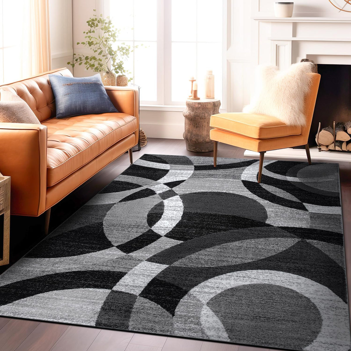 Rugshop Overlapping Circles Modern Geometric Area Rug Red 7'10" x 10'2"