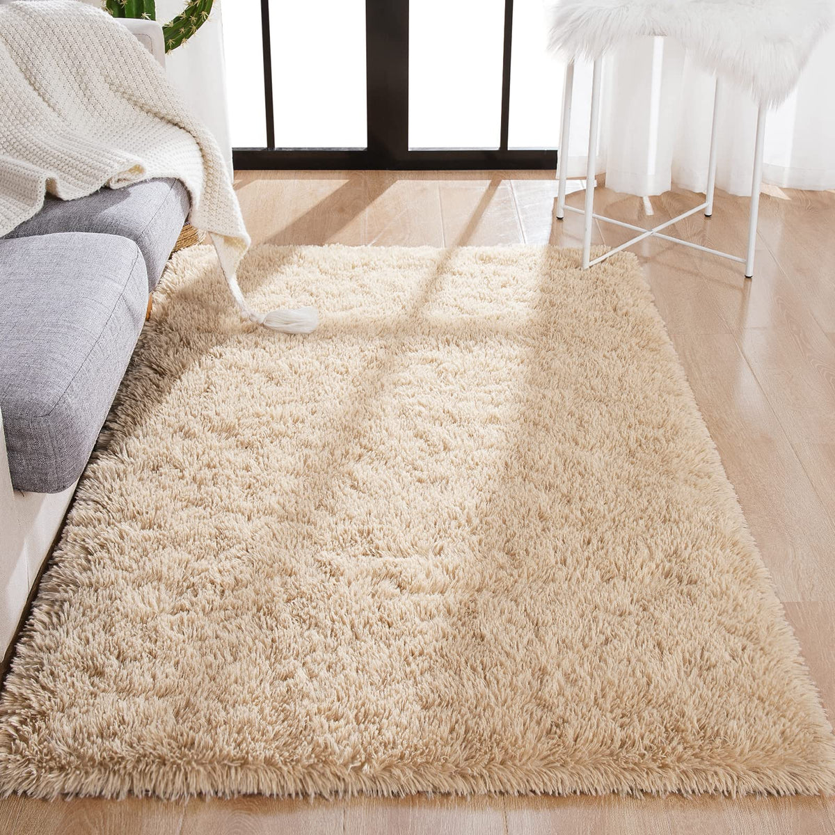 BENRON Cream White Fluffy Rugs for Living Room Bedroom 4x6, Washable