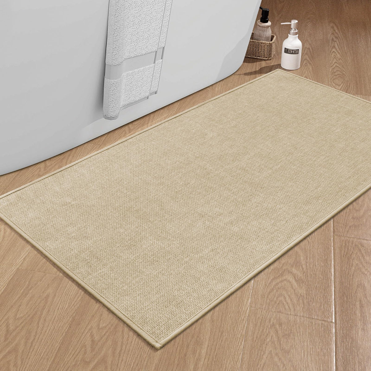 chakme Bathroom Rugs Mat 24x17, Ultra Thin Non Slip Bath Mat Small Quick Dry Absorbent Bath Mat for Bathroom Floor, (Dark Beige, 24"x17")