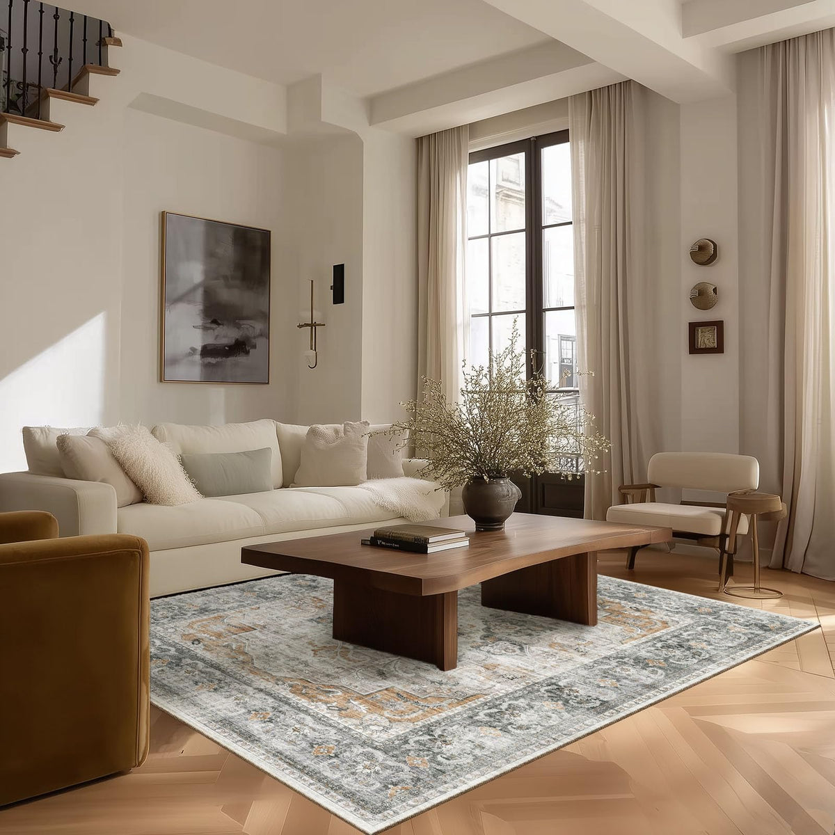 5x7 Area Rug for Living Room: Washable Bedroom Rug Non Slip Low Pile Carpet