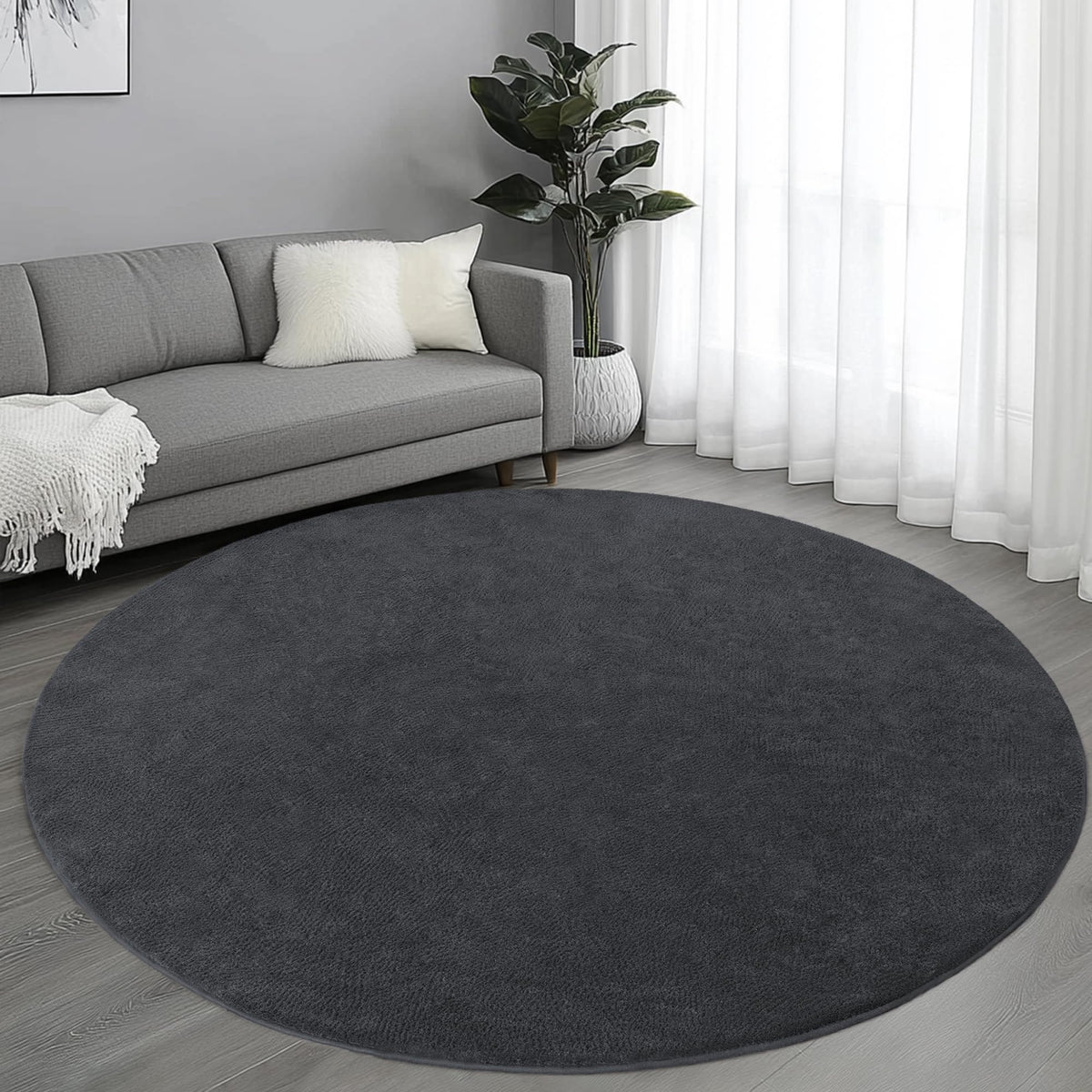 4x6 Ft Grey Modern Memory‑Foam Area Rug, Solid Indoor Carpet for Bedroom