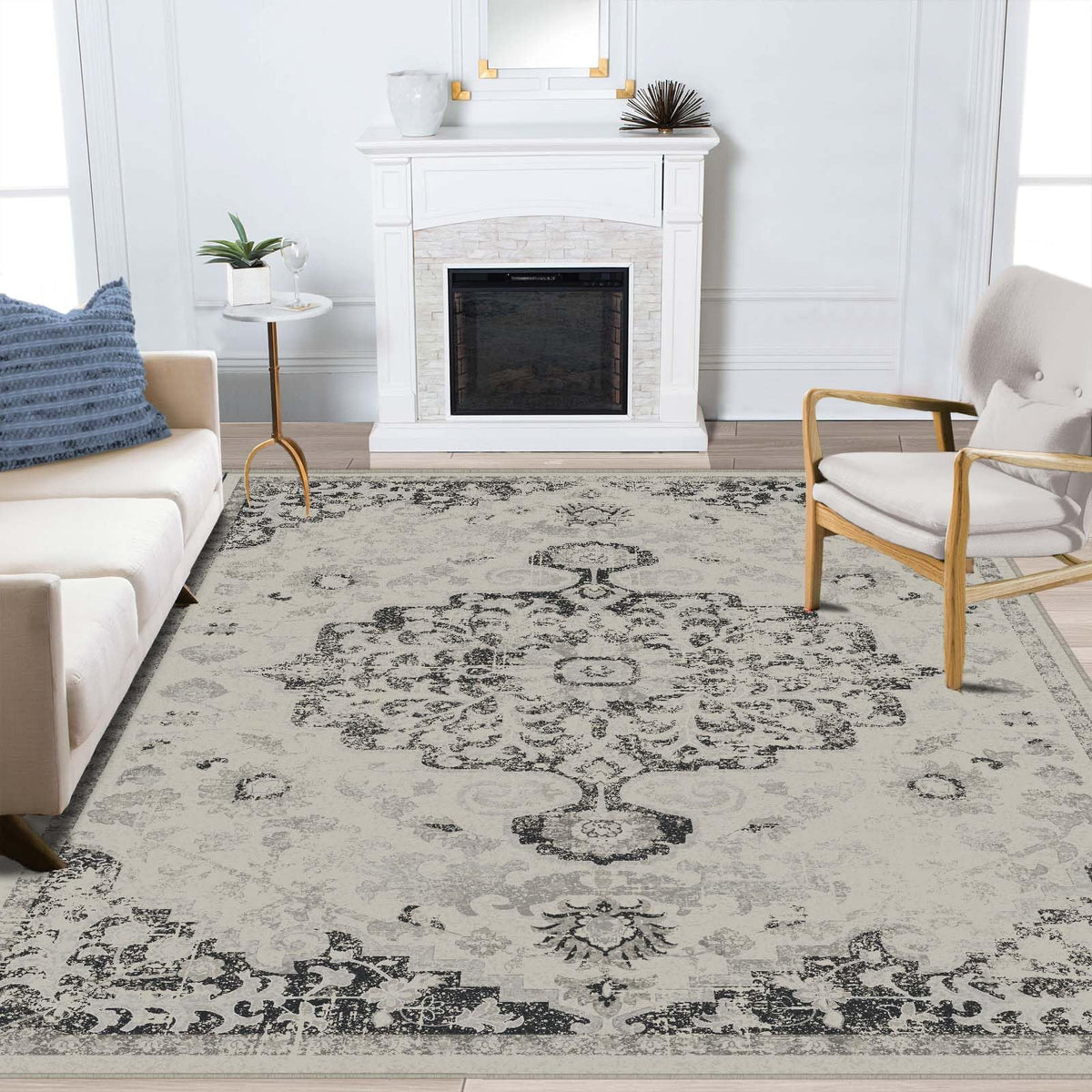 2x3 Washable Rug for Kitchen & Bedroom Floor or Entryway, Soft Indoor Mat for Inside House, Small Throw Carpet Bathroom Rug, Gray Carpet