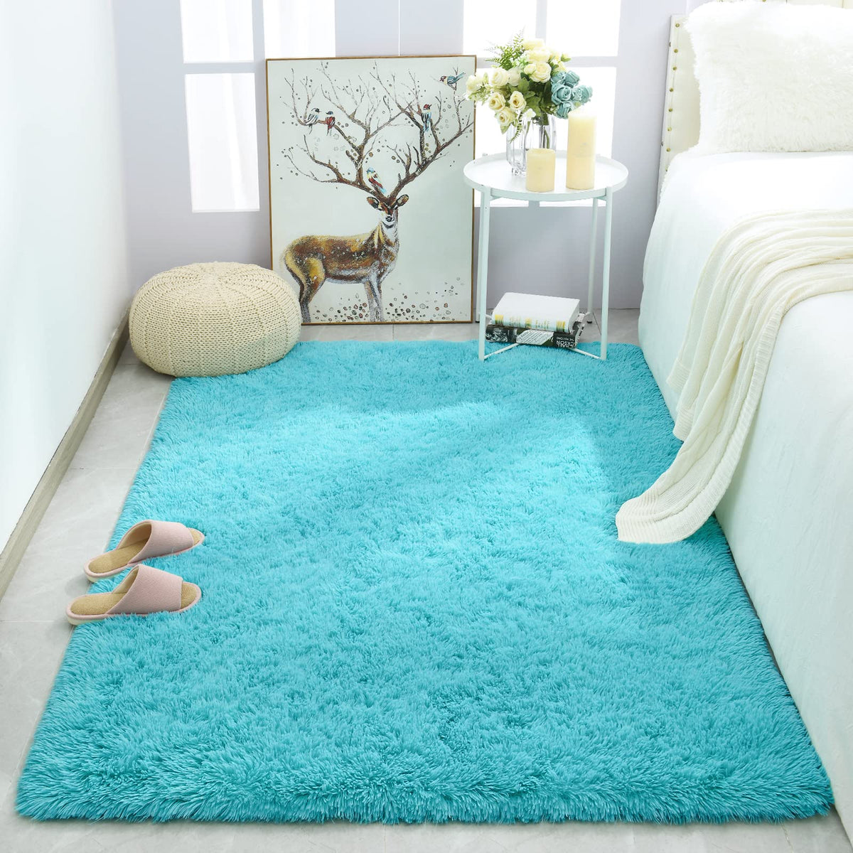 Merelax Soft Area Rug for Livingroom Bedroom, Machine Washable 4x6 Black Rugs Fluffy Shaggy Bedside Rug, Non Slip Indoor Carpet for Nursery Kids Room Home Decor Aesthetic