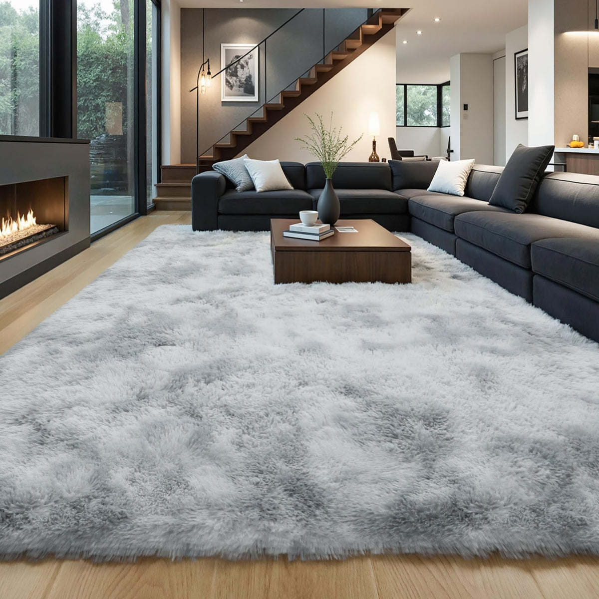 4x6 Light Grey Fluffy Shag Rug for Bedroom, Plush Washable Carpet