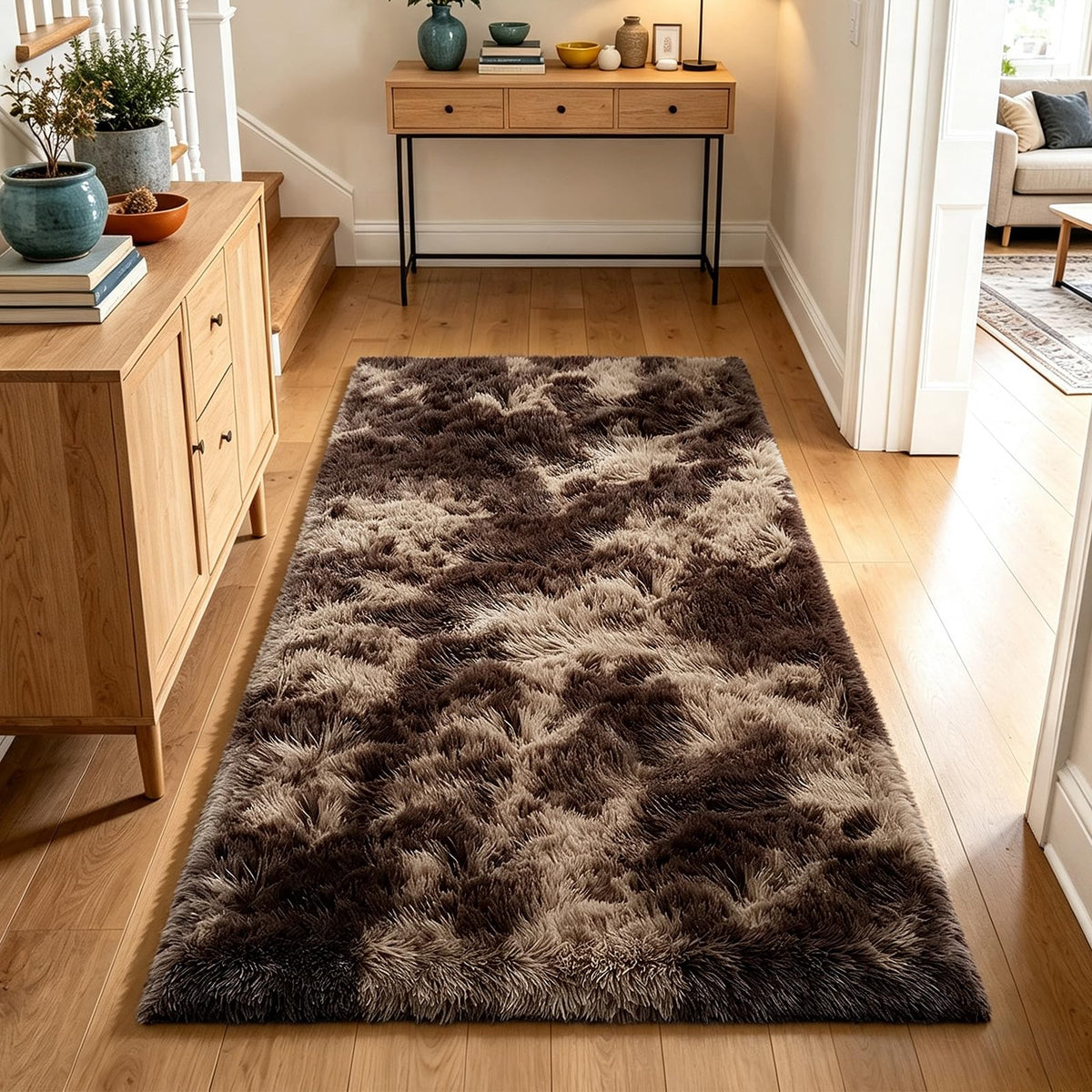 4x6 Beige Rug for Bedroom, Fluffy Shag Area Rug Small Rug Bedroom Carpet