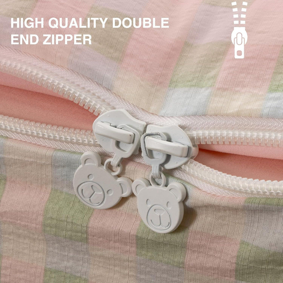 Aimuan Zipper Bedding Twin Zip Up Bedding Set Pink Checked Plaid 3 Pcs Zippered Bedding Twin Comforter Bed in a Bag with Fitted Sheet and 2 Pcs Pillowcases (Pink-Green,Twin)