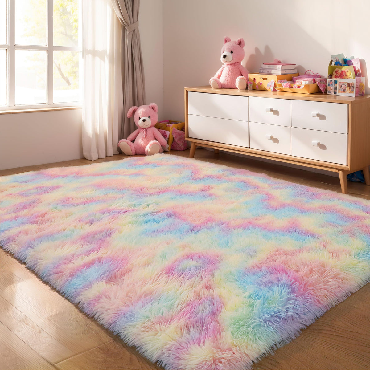 4x6 Light Grey Fluffy Shag Rug for Bedroom, Plush Washable Carpet