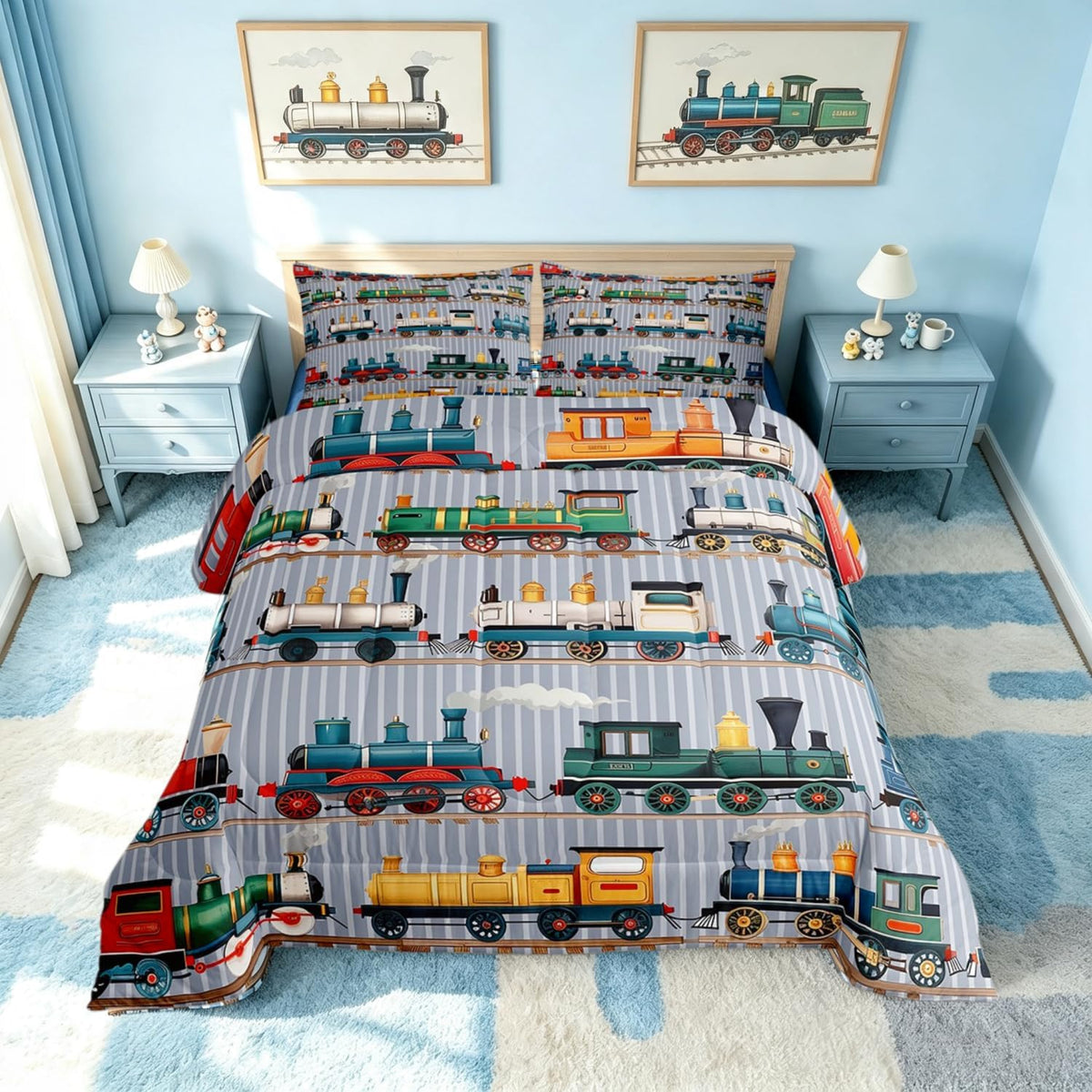 Erosebridal Cartoon Train Comforter Set Twin Kids Bedding for Boys Girls