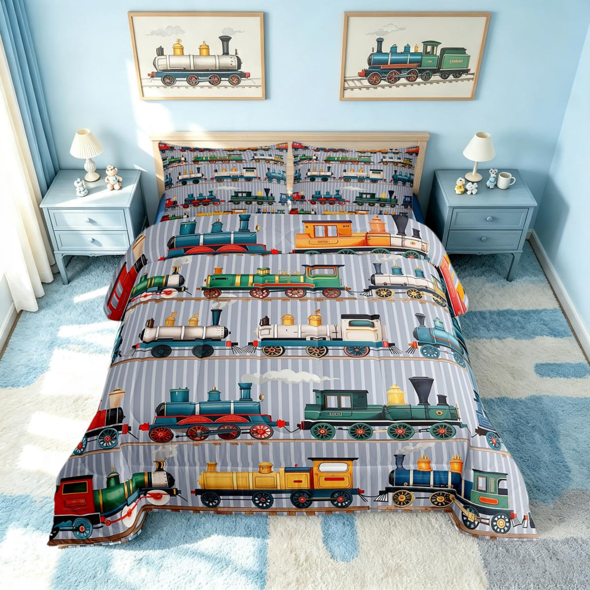 Erosebridal Cartoon Train Comforter Set Twin Kids Bedding for Boys Girls