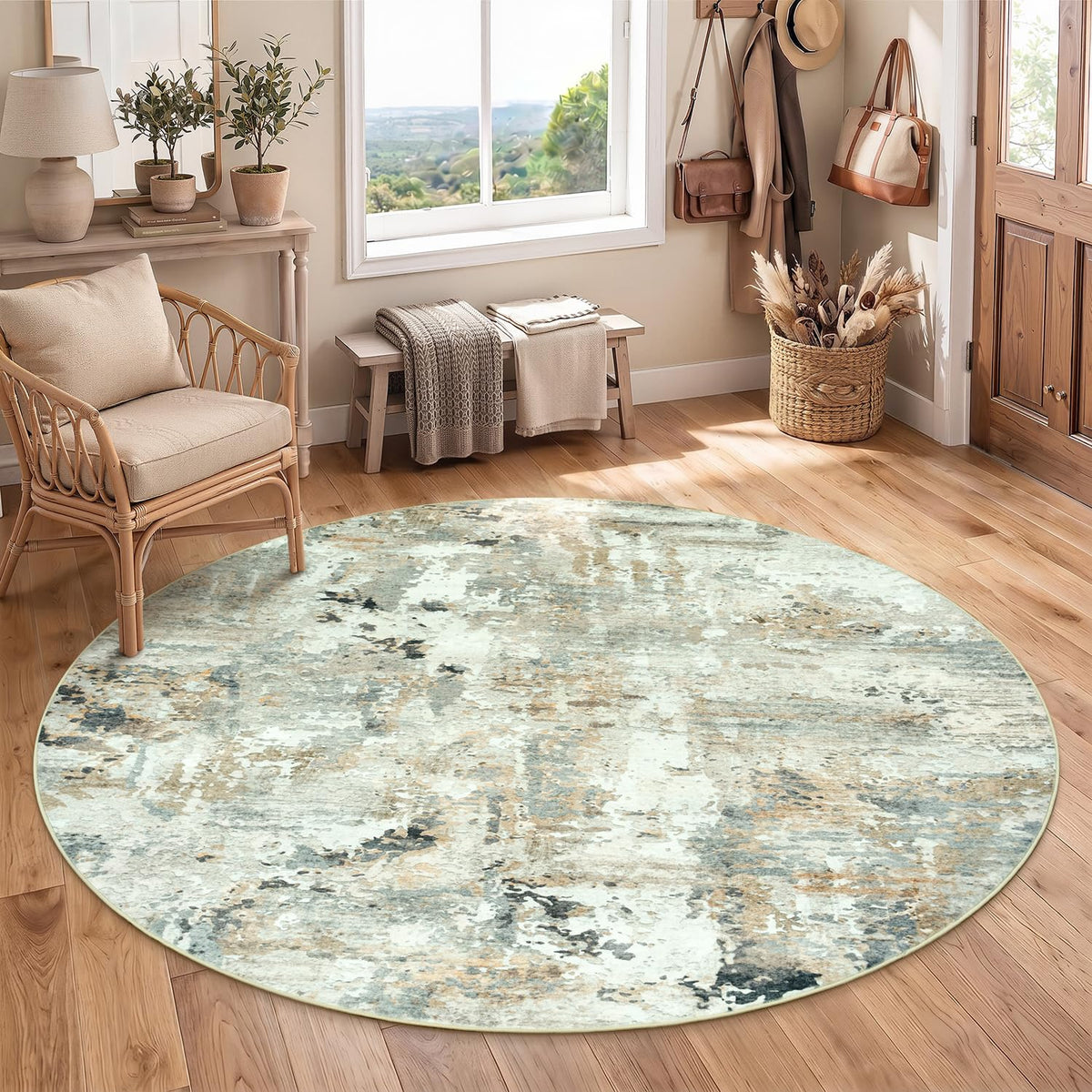 9x12 Area Rugs for Living Room, Large Washable Rug, Brown/Grey