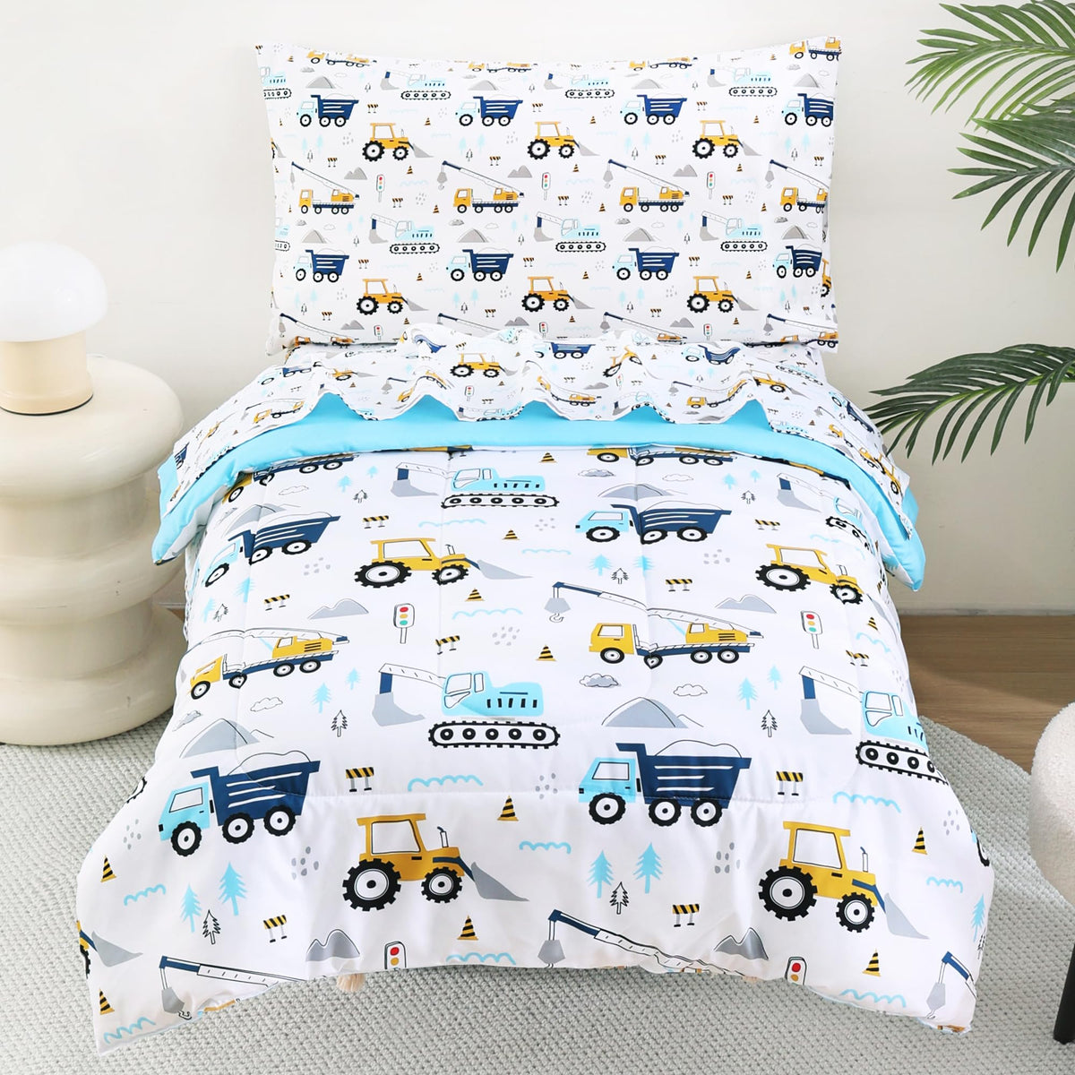lasoftan Butterfly Toddler Bedding Set for Girls, 4 Piece Bed-in-a-Bag Toddler Comforter Sets, Super Soft Comforter Sheet Set and Comfortable Microfiber Toddler Bed Set