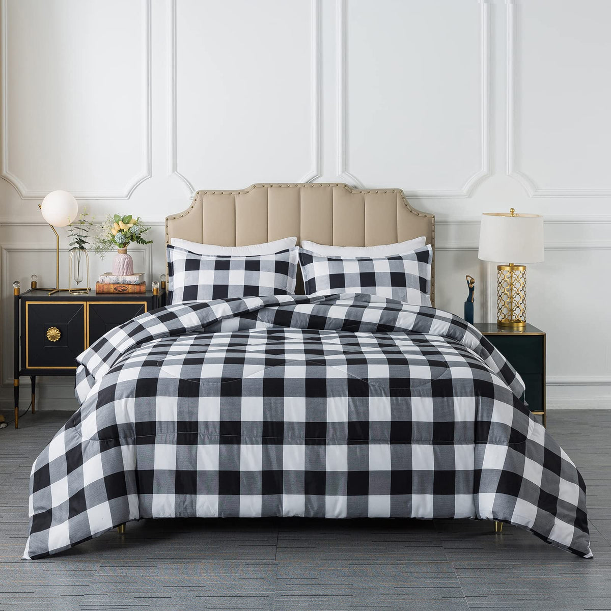 Caressma Black White Checkered Comforter Set, Twin Size Boys Bedding Set