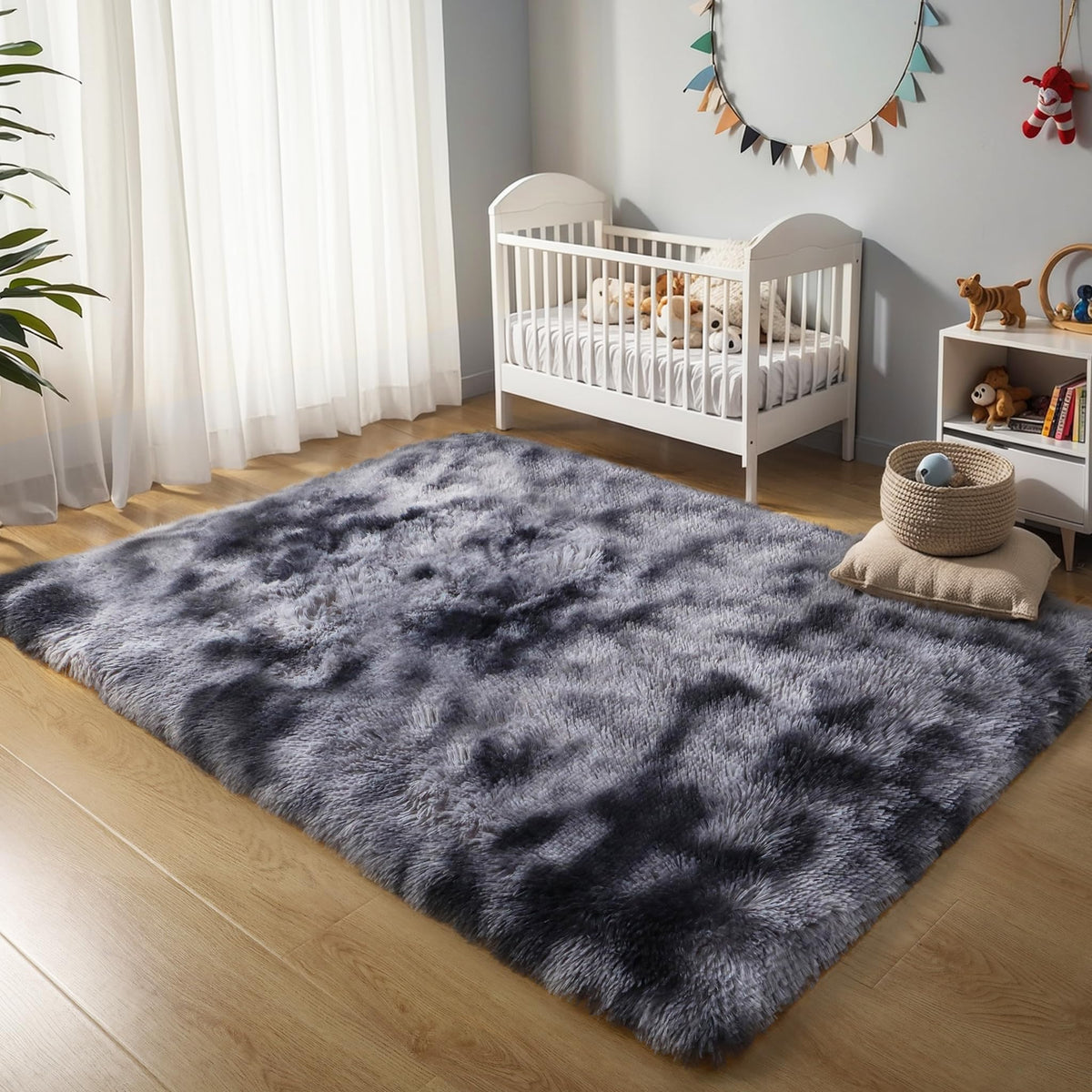 4x6 Light Grey Fluffy Shag Rug for Bedroom, Plush Washable Carpet