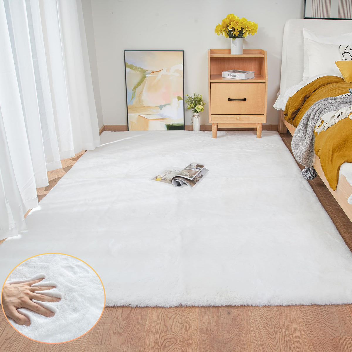 ORINOVA White Faux Bunny Fluffy Fur Rug Washable Area Rugs for Living Room Nursery Rugs for Bedroom 2x3 Rectange Rug Cute Home Décor