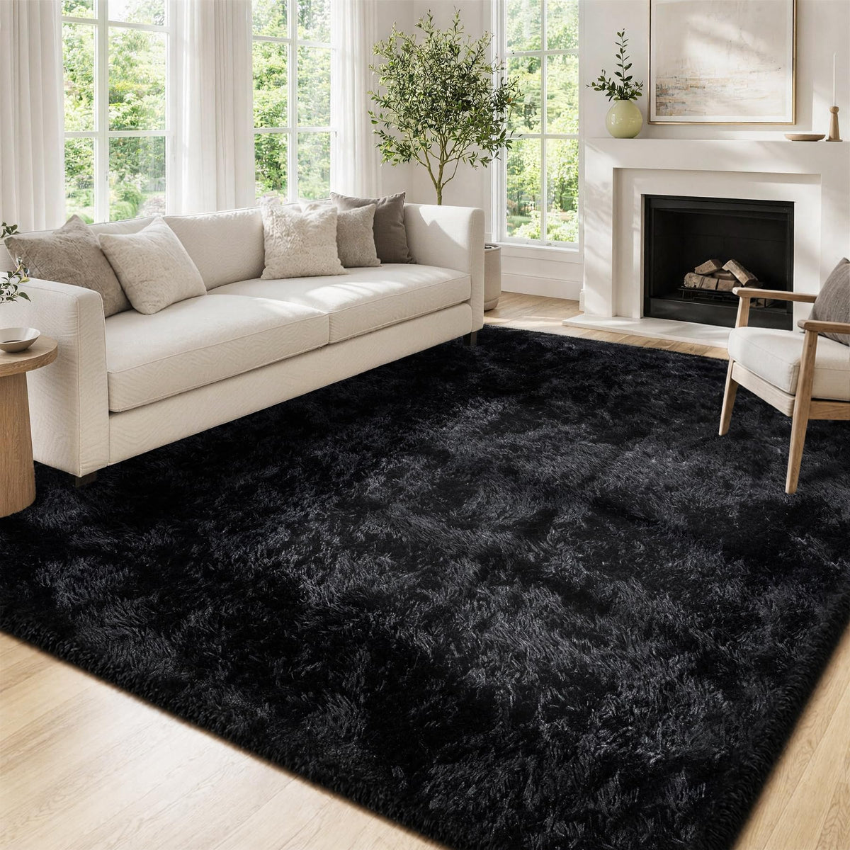 Tosuoka 4x6 Area Rugs for Bedroom, Soft Fluffy Shag Thick Black Rug