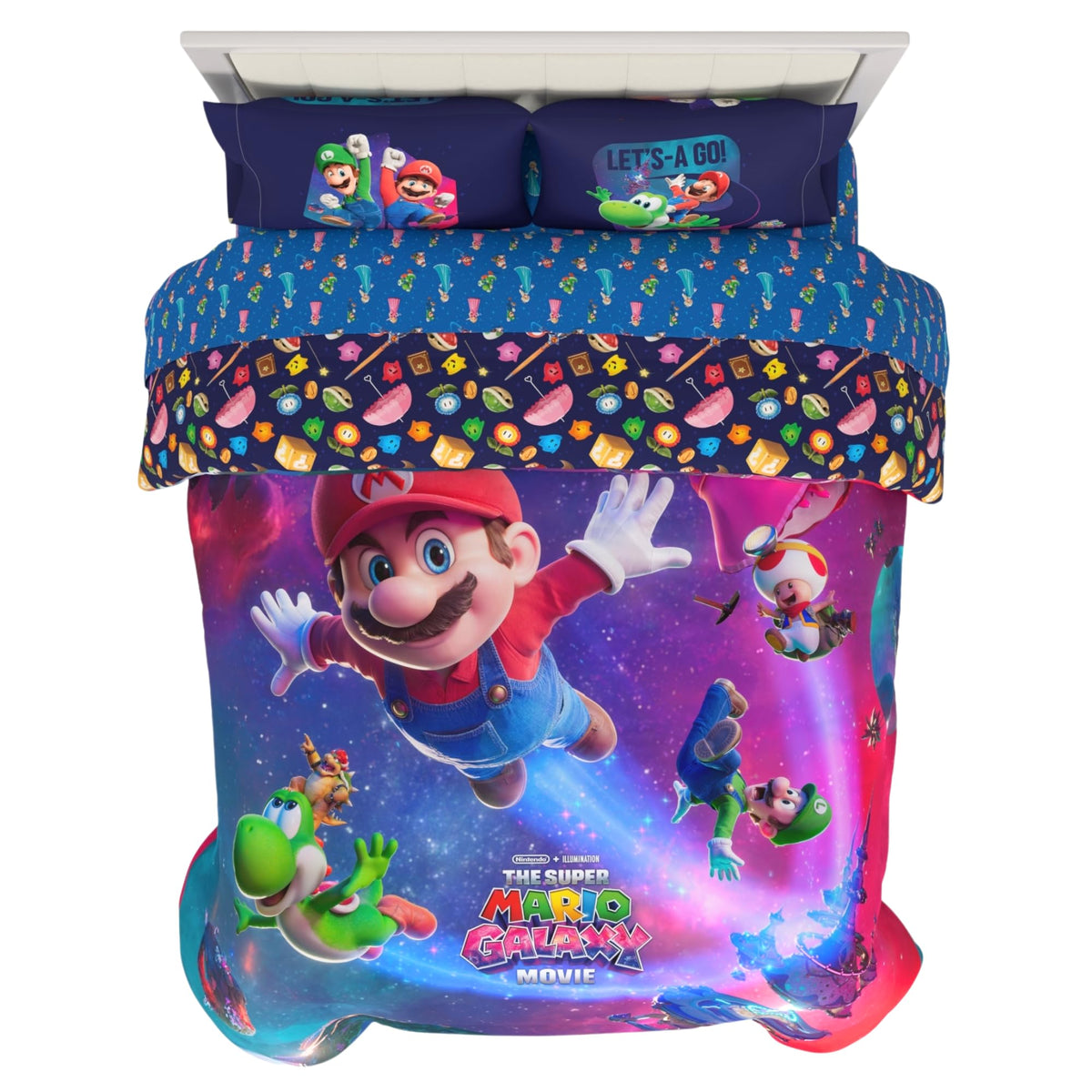 Super Mario Kids Twin Size Bedding, 4 Piece Super Soft Cozy Reversible Comforter and Sheet Set, (Officially Licensed Product) By Franco