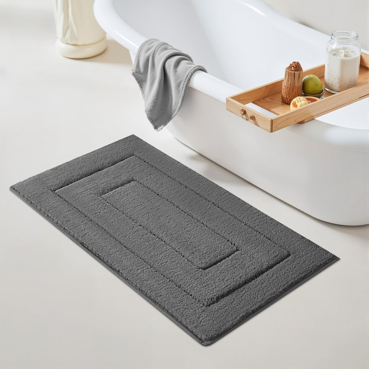 GRANNY SAYS Gray Bathroom Rug 16" x 24", Non-Slip Microfiber Bath Mat