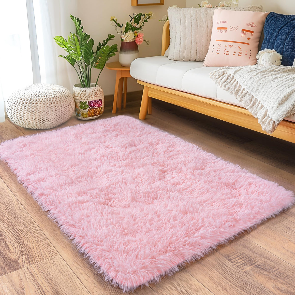Black Rug for Bedroom, Soft Shaggy Modern Shag 4x6 Area Rugs for Living Room, Upgrade Non-Slip Plush Fluffy Carpet for Kids Boys Girls Room Dorm Home Decor Aesthetic