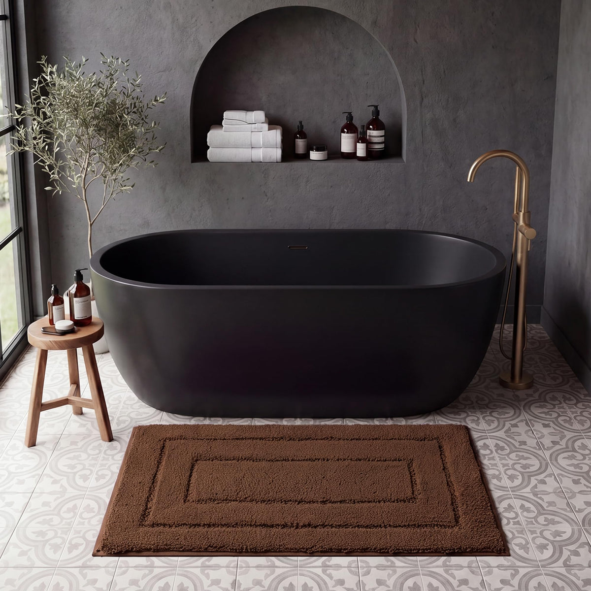 GRANNY SAYS Gray Bathroom Rug 16" x 24", Non-Slip Microfiber Bath Mat