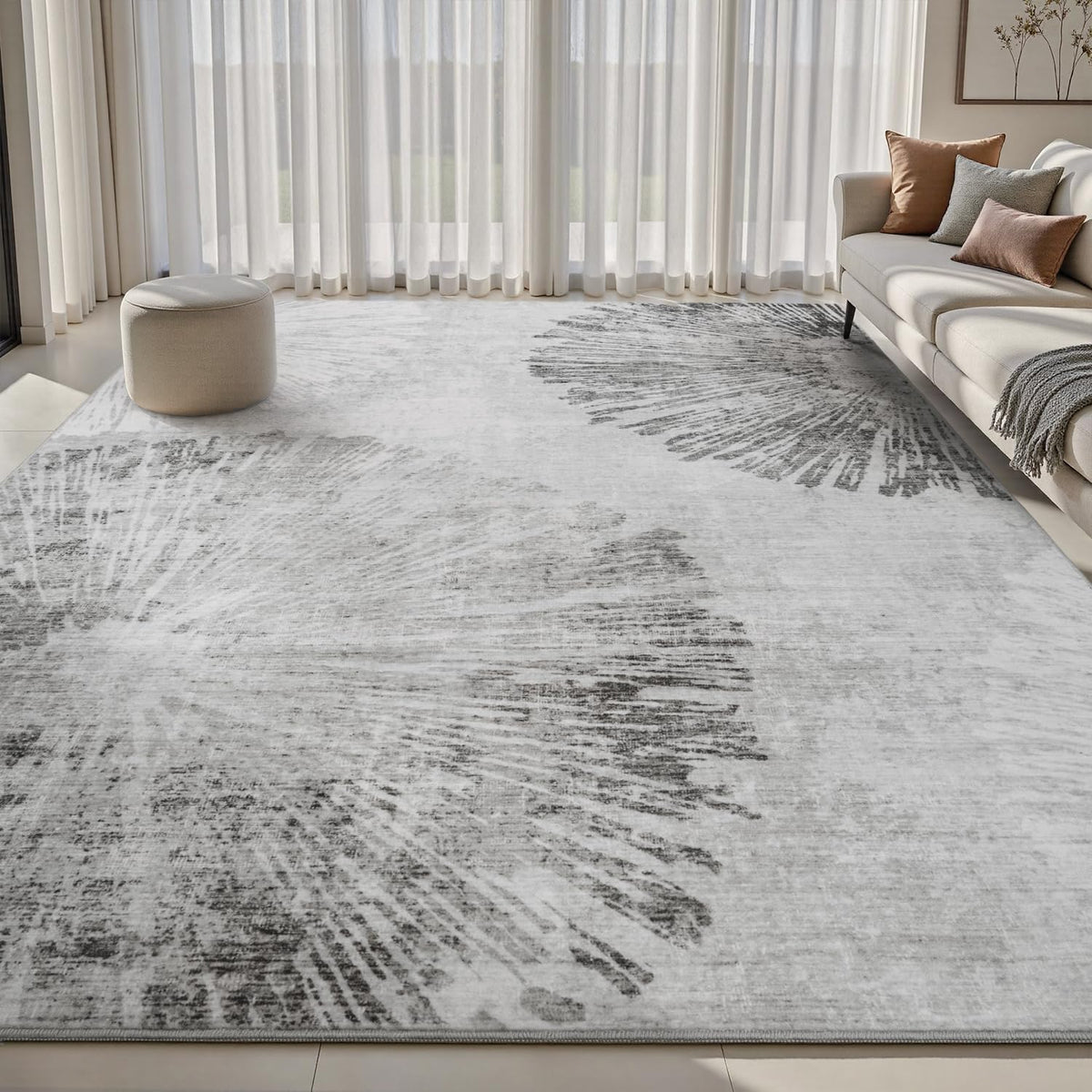 5 x 7 Area Rugs for Living Room, Machine Washable Non Slip Rug Ultra Soft Low Pile Indoor Carpet Modern Abstract Rugs for Bedroom Office Room Dining Room Beside, Grey