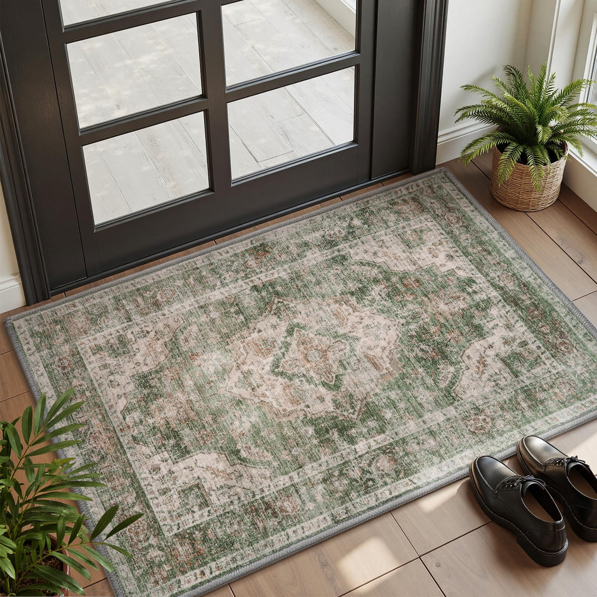 AMOAMI-Area Rug 5X7 Rugs for Living Room-Vintage Soft Beige Rugs for Bedroom-Non Slip Carpet-Machine Washable Rug for Dining Room Living Room Bedroom Office Under Table-Beige