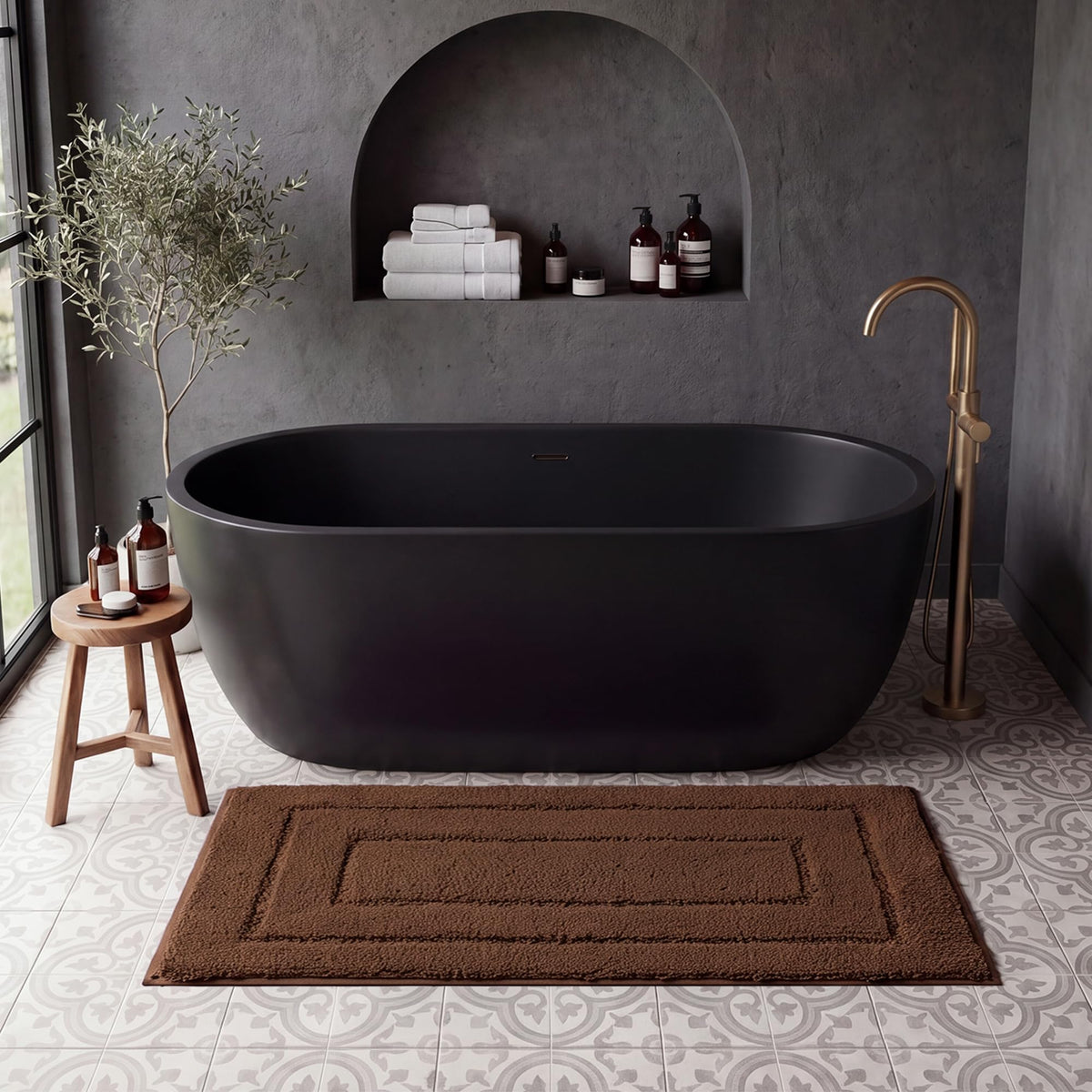 GRANNY SAYS Gray Bathroom Rug 16" x 24", Non-Slip Microfiber Bath Mat