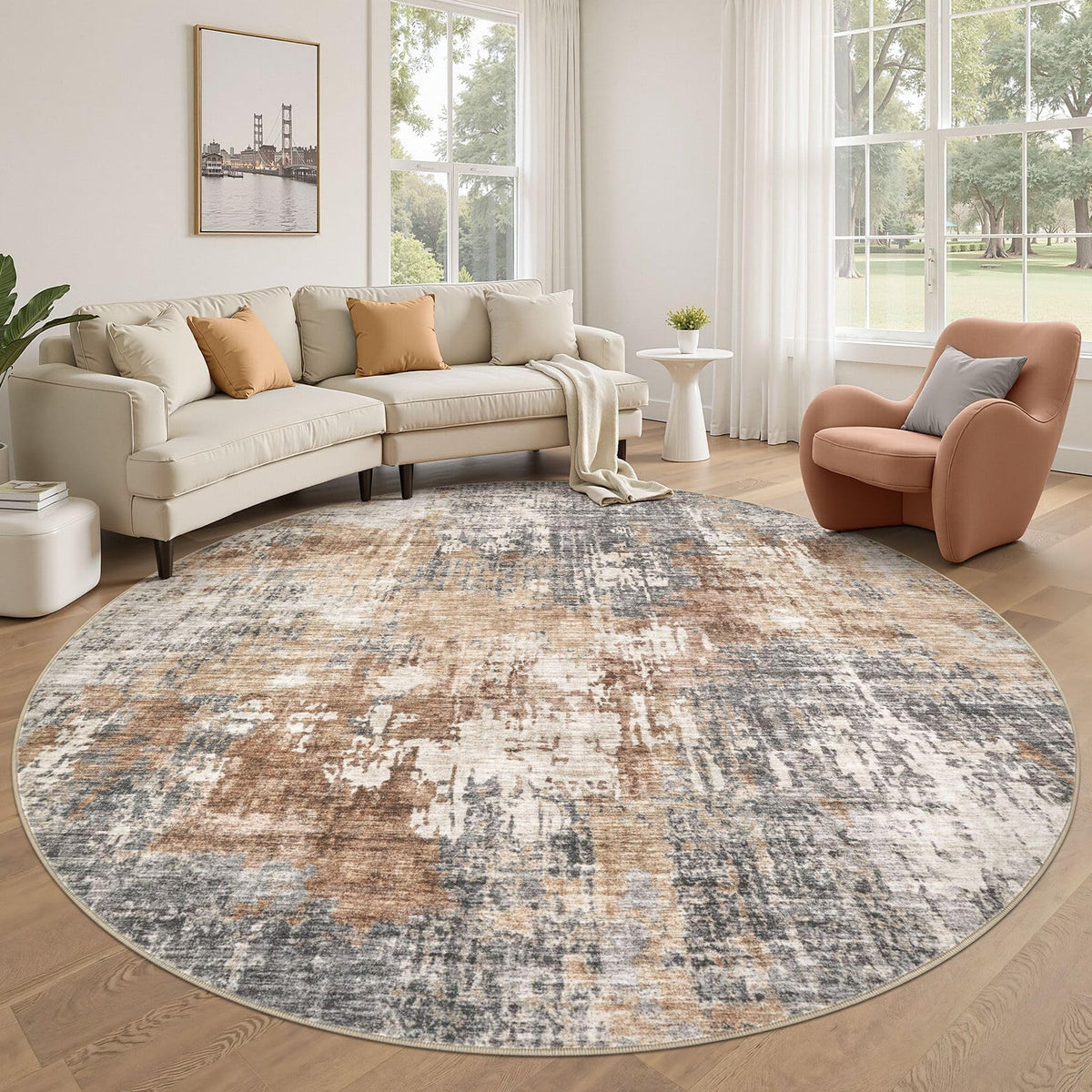 DMOYEST Area Rug Living Room Rugs 5x7 Washable Abstract Beige Blue Carpet