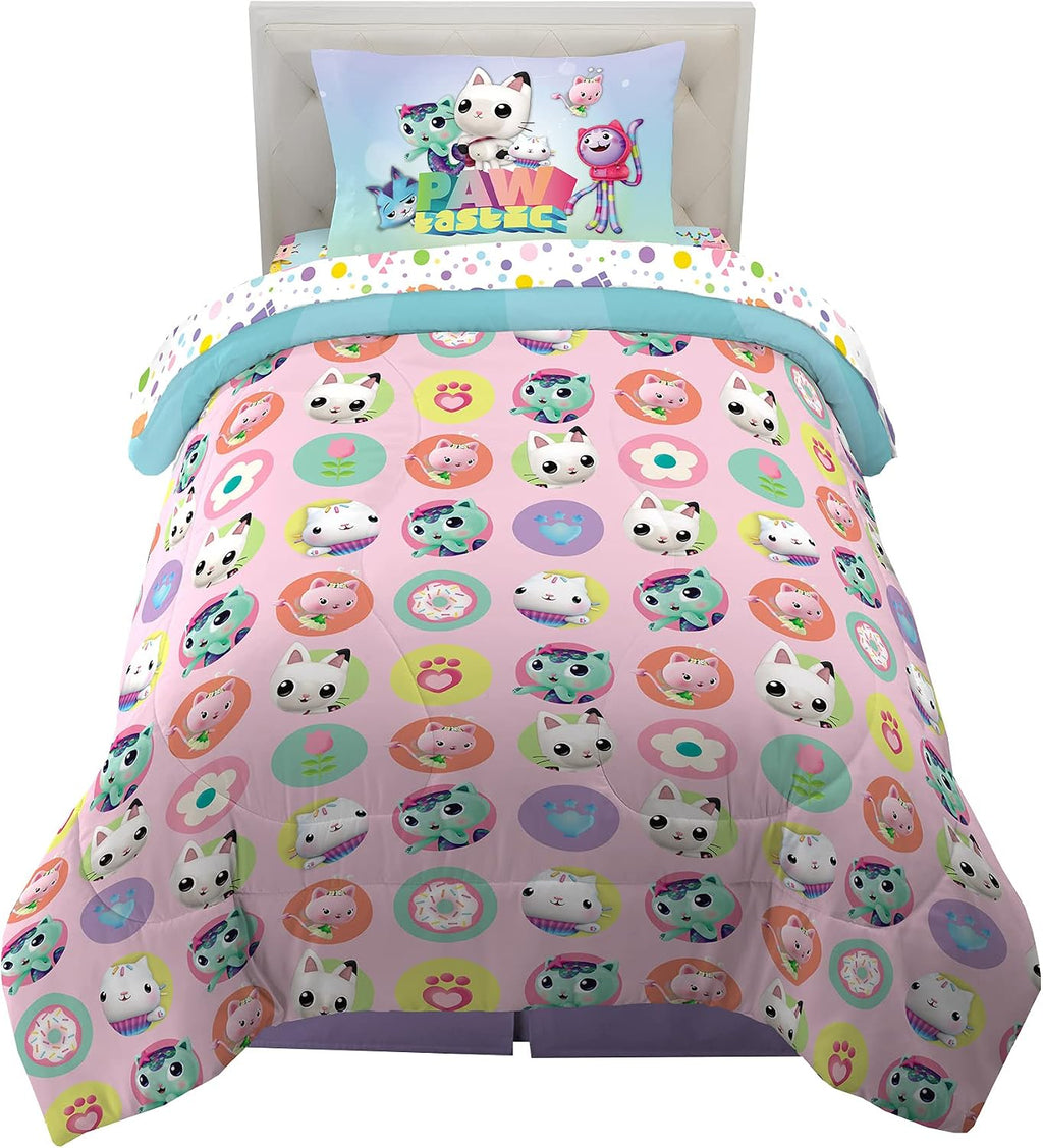 Franco Gabby's Dollhouse Kids Bedding Super Soft Microfiber Comforter and Sheet Set, 4 Piece Twin Size, (Officially Licensed Product)
