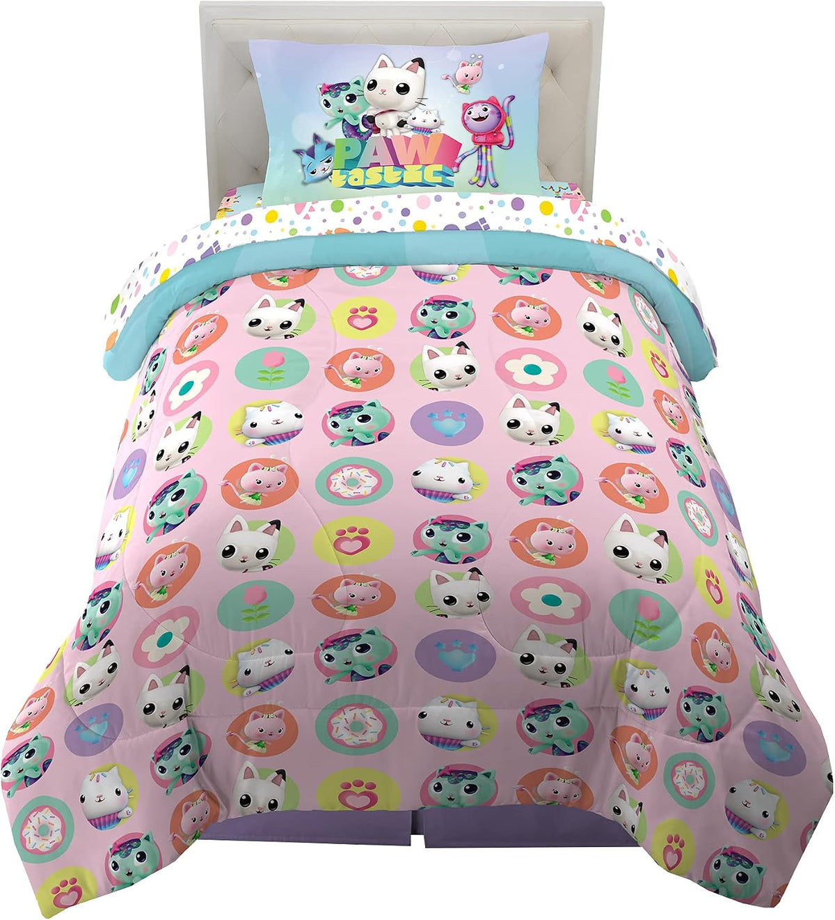 Franco Gabby's Dollhouse Kids Bedding Super Soft Microfiber Comforter and Sheet Set, 4 Piece Twin Size, (Officially Licensed Product)