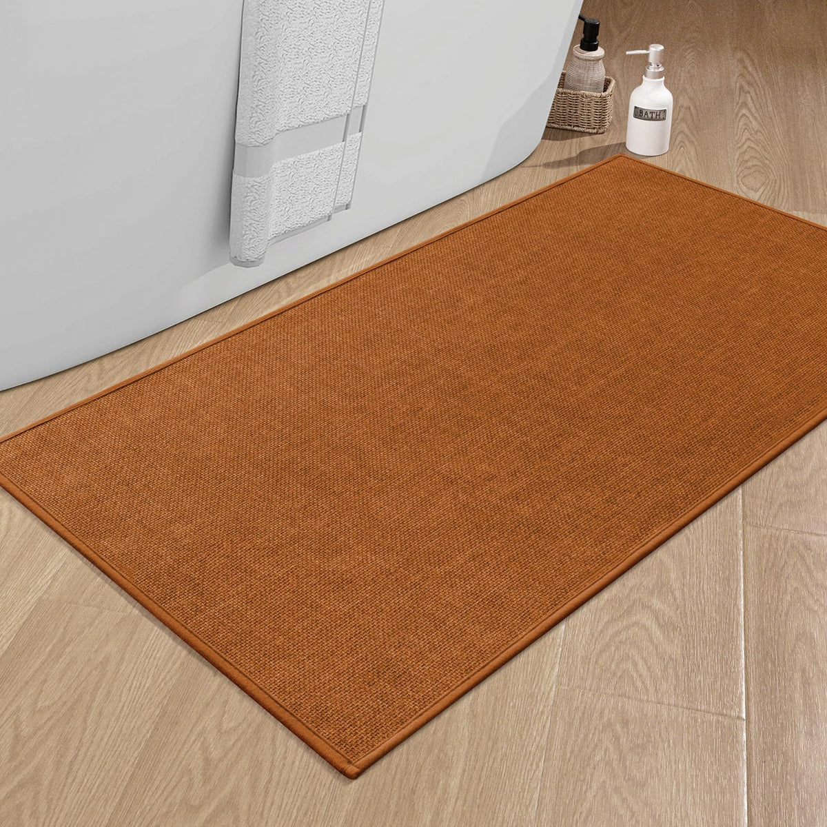 chakme Bathroom Rugs Mat 24x17, Ultra Thin Non Slip Bath Mat Small Quick Dry Absorbent Bath Mat for Bathroom Floor, (Dark Beige, 24"x17")