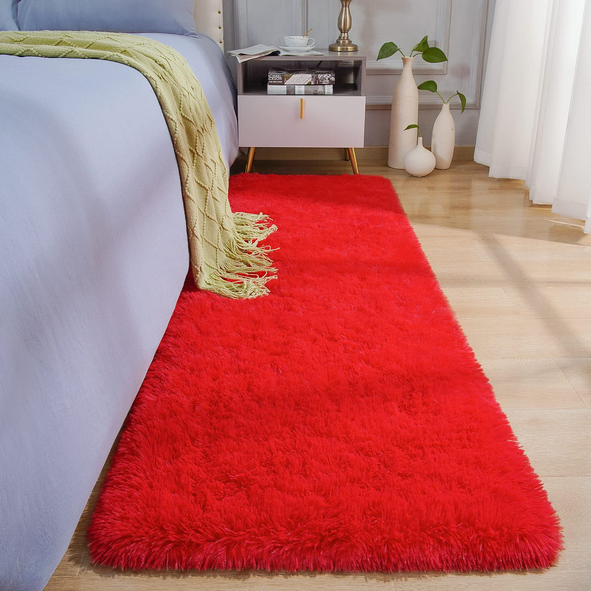 BENRON Cream White Fluffy Rugs for Living Room Bedroom 4x6, Washable