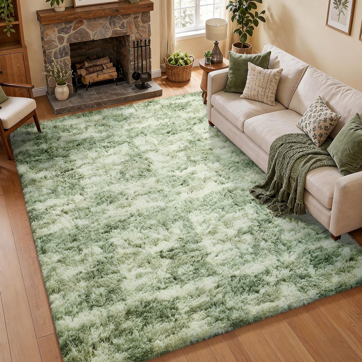 Ophanie Round Rugs 5Ft Ivory Circle Area Rug,Baby Nursery Living Room Bedroom Decor Circular Carpet 5 Foot,Fluffy Fuzzy Shag Plush Cream for Kids Boys Girls Teen with Over 99 pcs Pile fibers