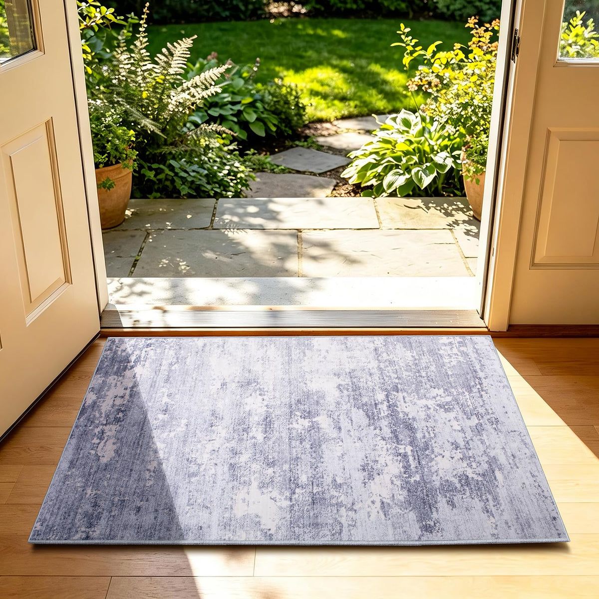5x7 Area Rugs Living Room Rug Abstract Washable Rug Non-Slip Soft Low Pile Indoor Floor Stain Resistant Thin Carpet for Bedroom Dining Room Home Office Farmhouse Nursery - Light Gray & Cream 5' x 7'