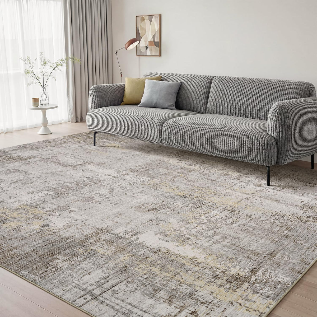 5 x 7 Area Rugs for Living Room, Machine Washable Non Slip Rug Ultra Soft Low Pile Indoor Carpet Modern Abstract Rugs for Bedroom Office Room Dining Room Beside, Grey