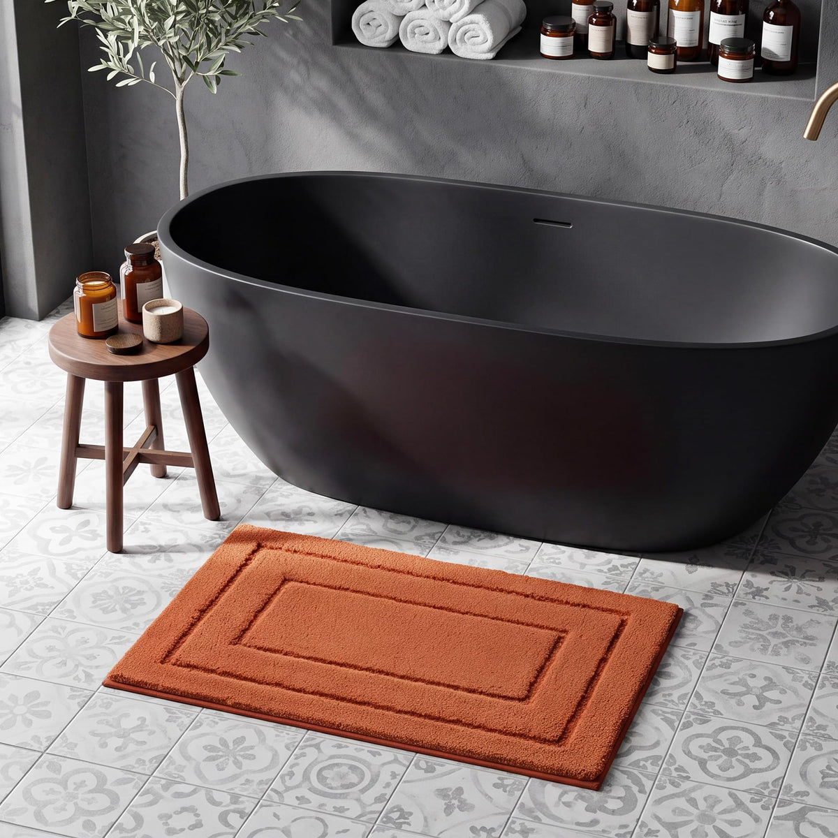 GRANNY SAYS Gray Bathroom Rug 16" x 24", Non-Slip Microfiber Bath Mat
