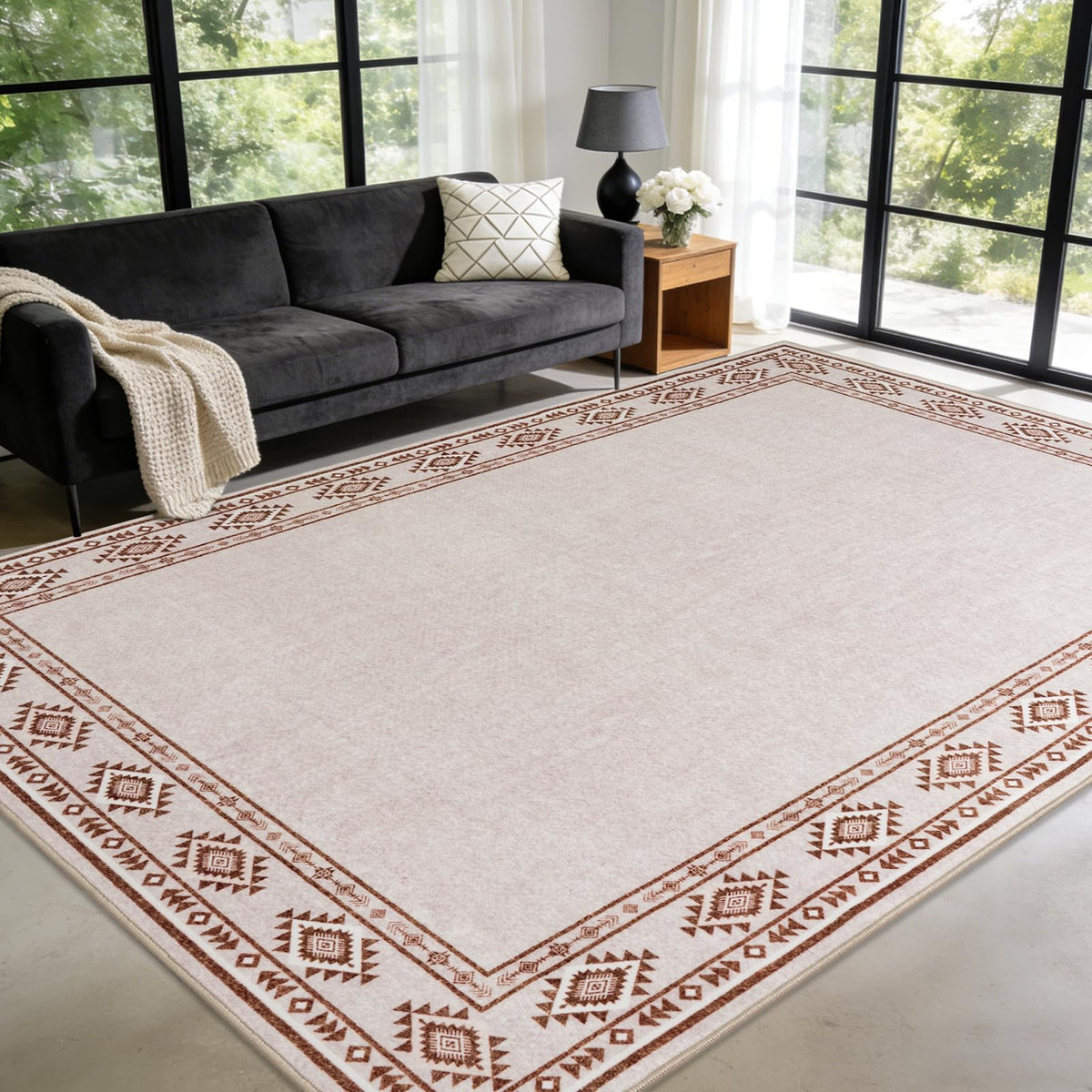 Large Geometric Area Rugs for Living Room Bedroom 4x6 Dark Grey Rug