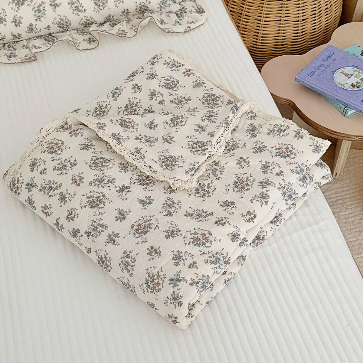 BuLuTu Carmine Flower Blanket for Girls Boys Muslin Cotton Toddler Quilt Kid Bed Soft Toddler Blankets Child Teen Bedding Decor Birthday Gifts, Camellia Pattern, 47x59 Inches