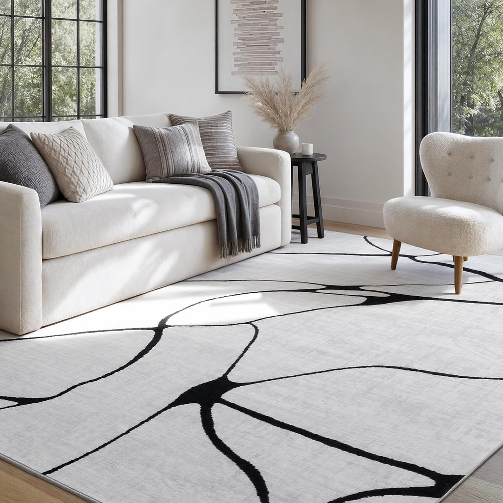 YIHOUSE 6x9 Washable Modern Abstract Black White Area Rug