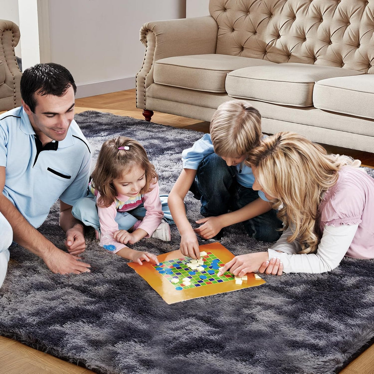 Shag Area Rugs for Living Room 5x7 Feet, Upgrade Anti-Skid Rectangular Cozy Rug, Indoor Floor Carpet for Kids Boys Girls Dorm Bedroom Playroom, Home Decor Aesthetic, Tie-Dyed Dark Gray