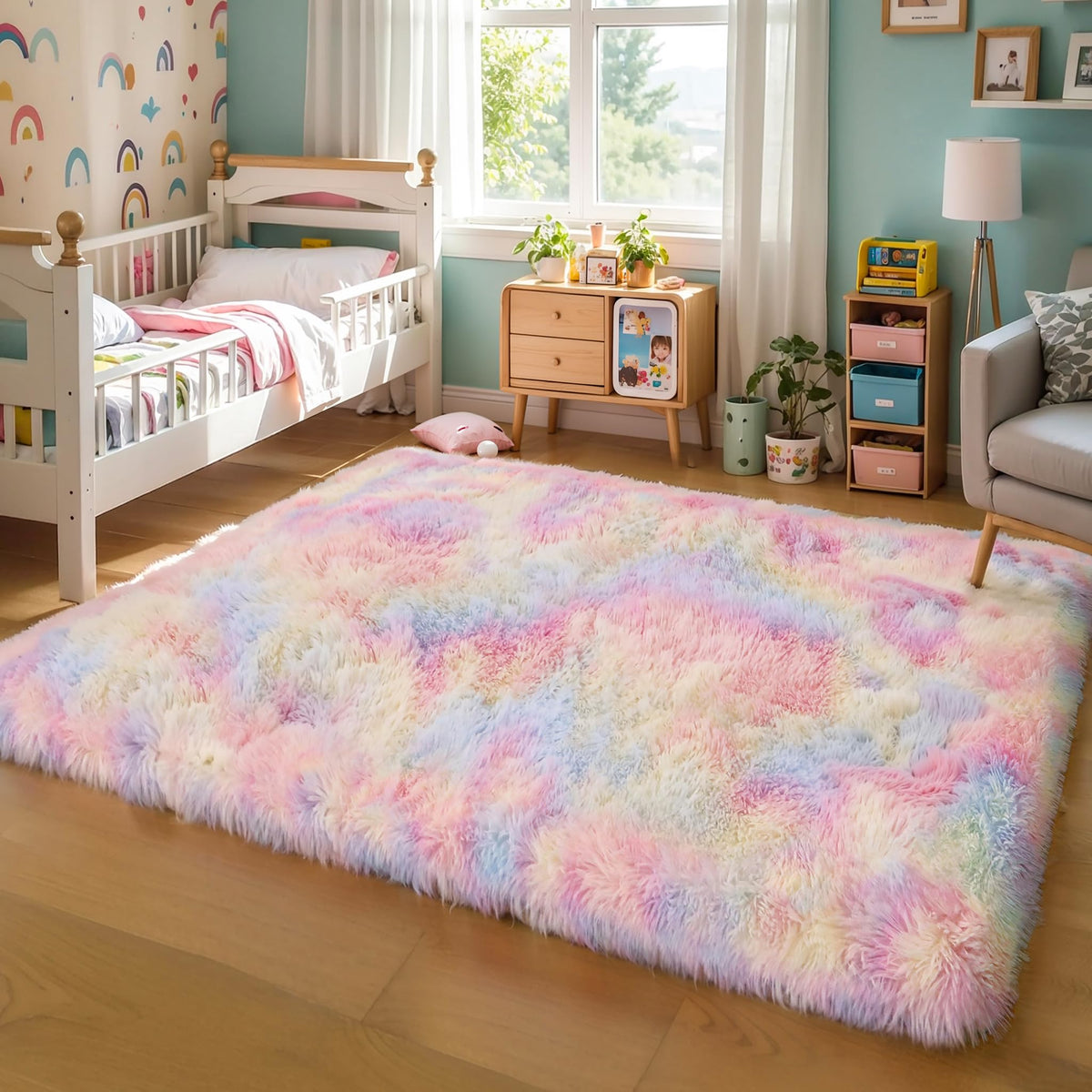 4x6 Light Grey Fluffy Shag Rug for Bedroom, Plush Washable Carpet